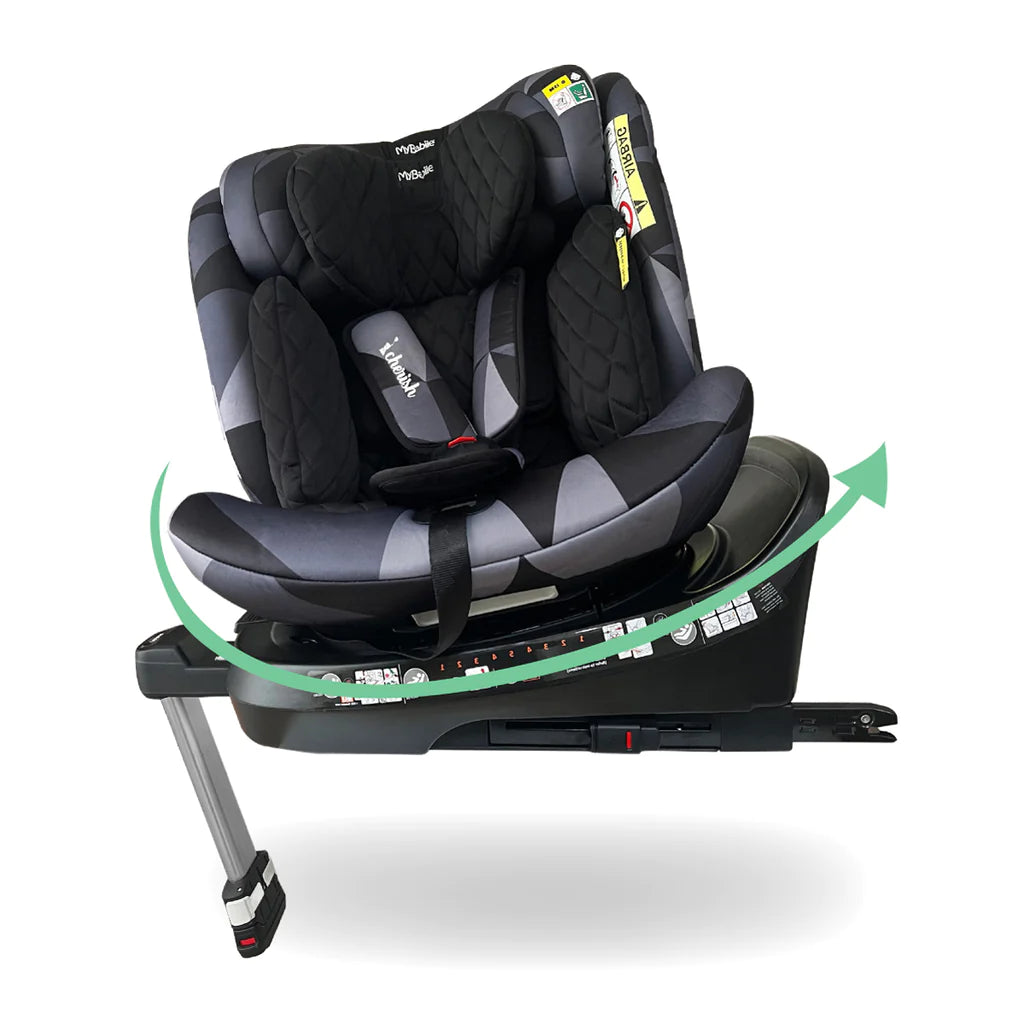 My Babiie MBCSSPIN i-Size (40-150cm) Spin Car Seat - Dani Dyer Black Geo - For Your Little One