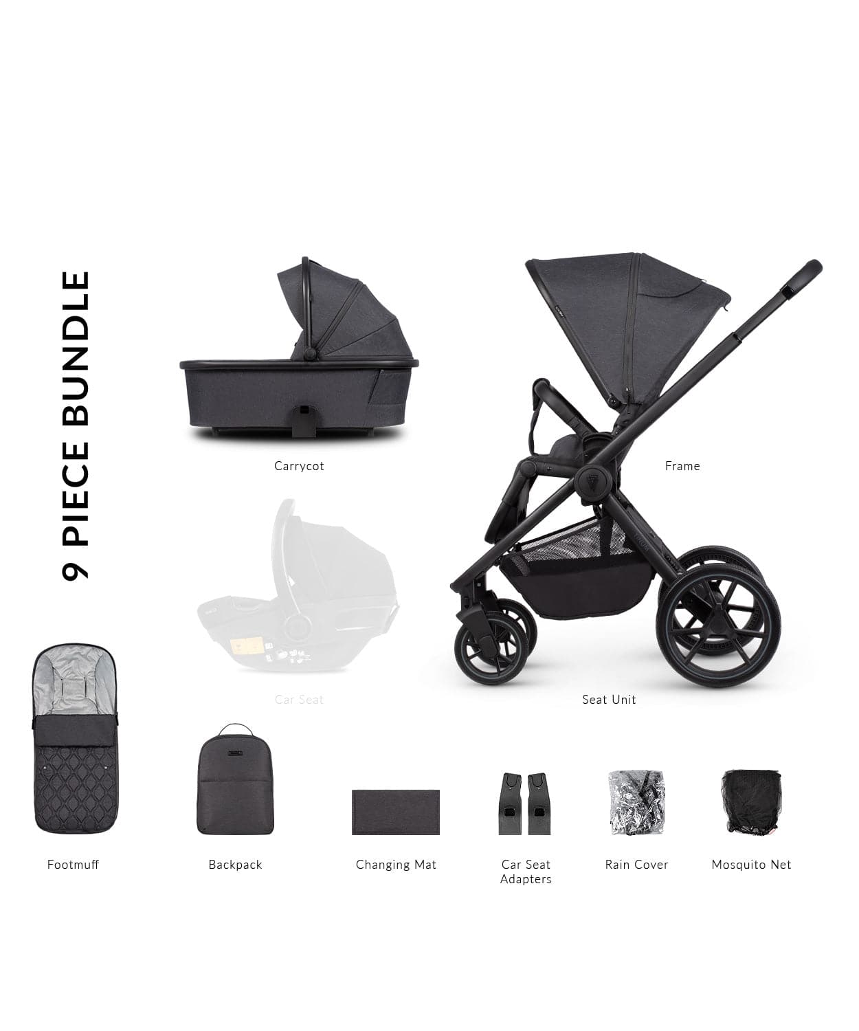 Venicci Tinum Edge 2 In 1 Pram Pushchair - Charcoal -  | For Your Little One