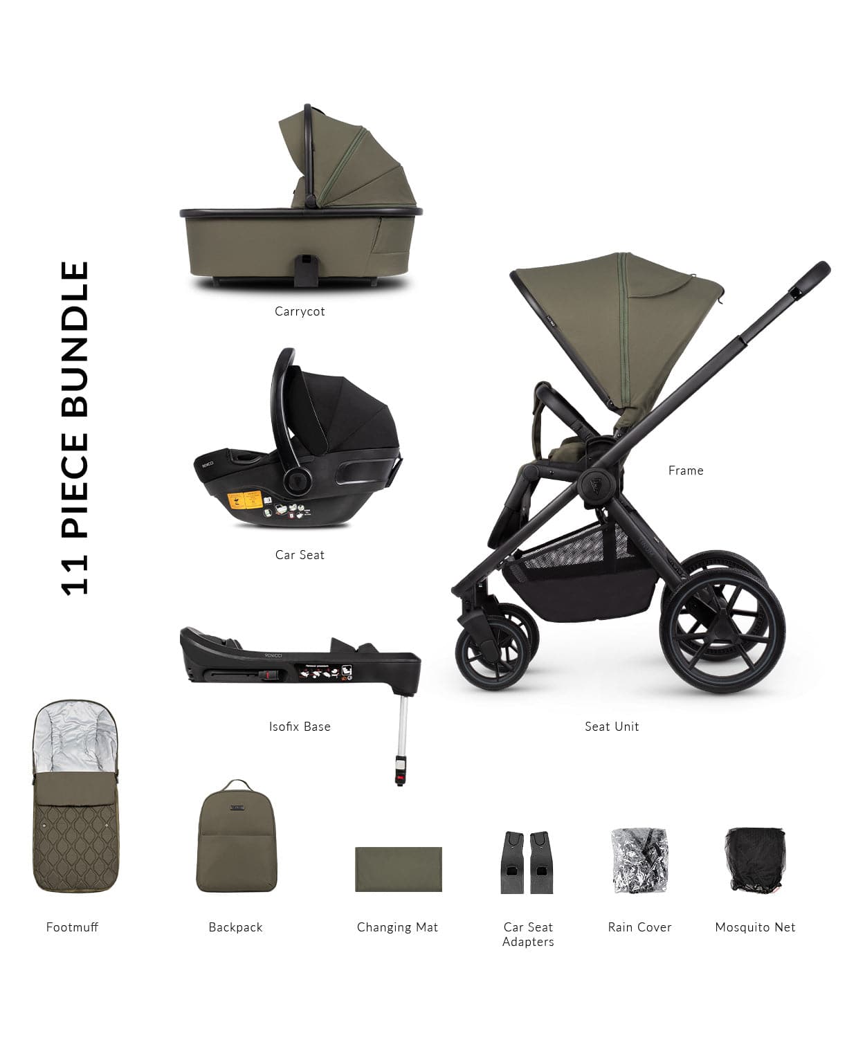 Venicci Tinum Edge 3 In 1 + Base Bundle Travel System - Moss - For Your Little One