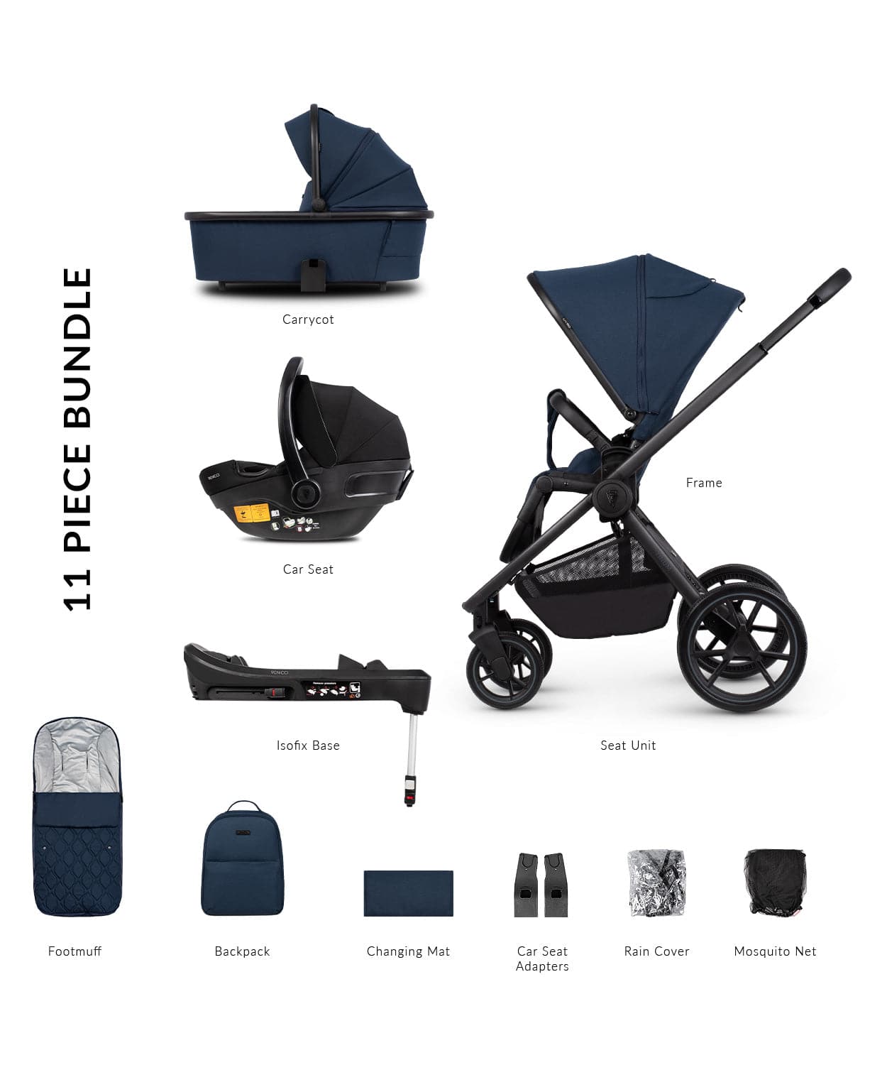 Venicci Tinum Edge 3 In 1 + Base Bundle Travel System - Ocean - For Your Little One