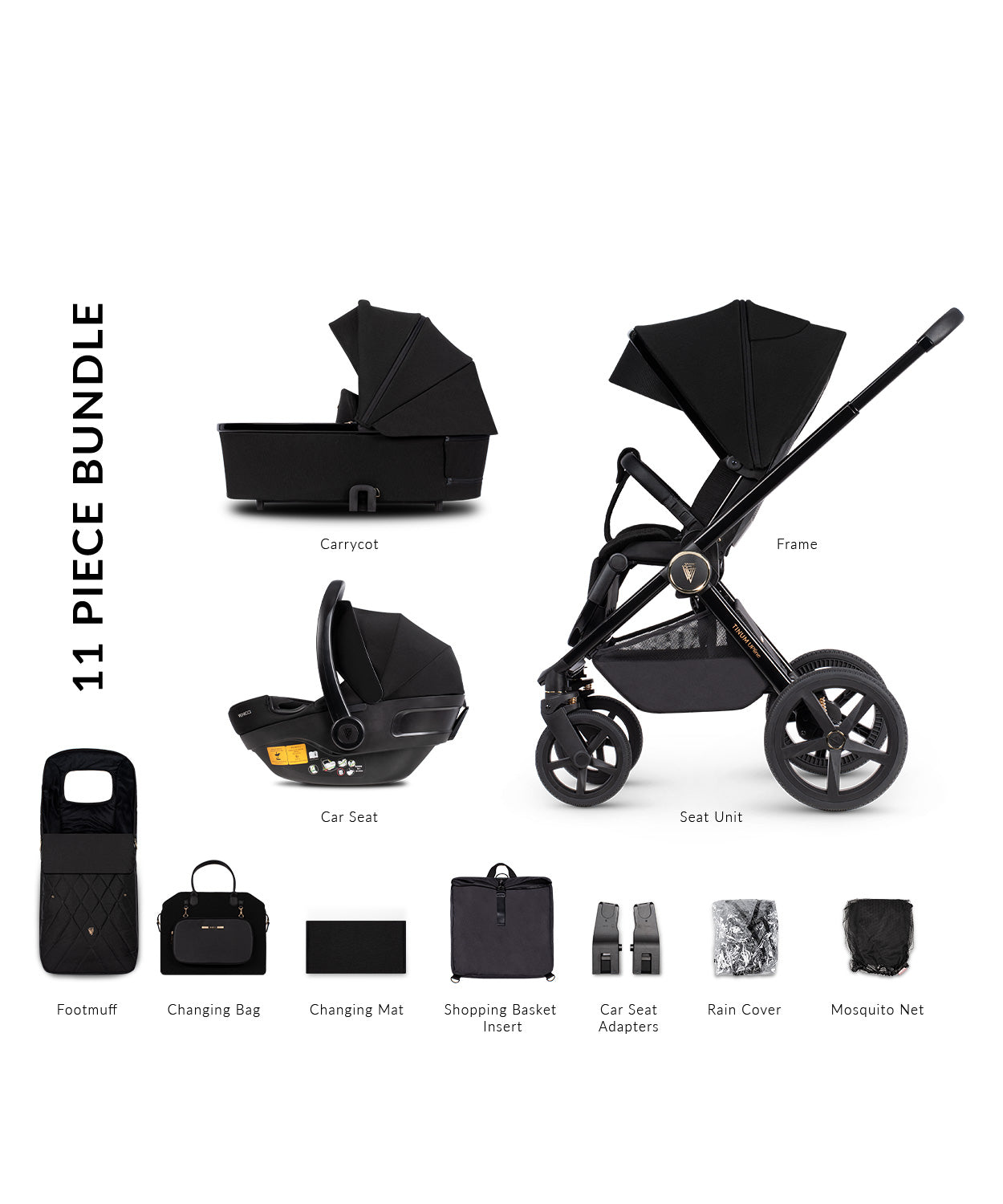 Venicci Tinum Upline 3 In 1 Travel System - All Black - For Your Little One
