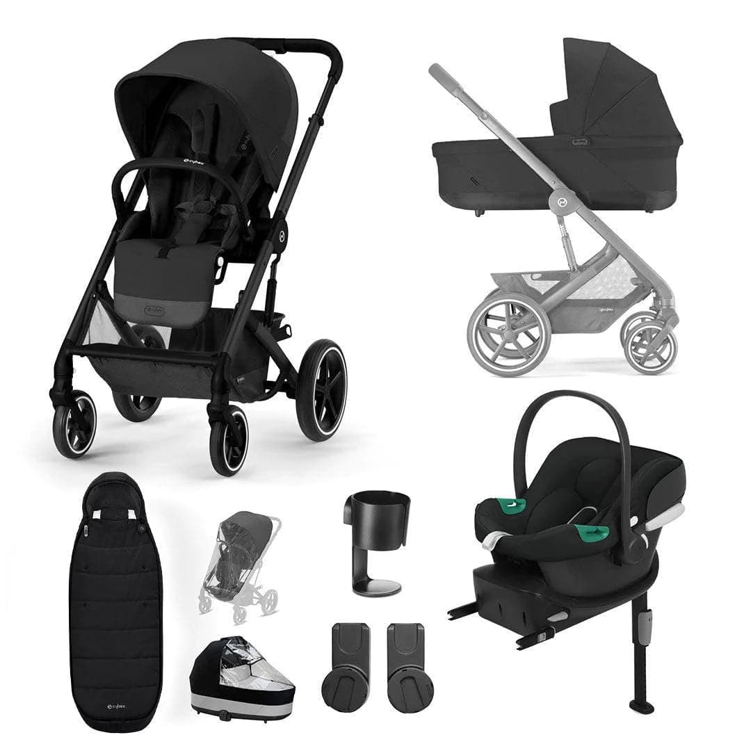 Cybex Balios S Lux 8 Piece Essential Pushchair Bundle - Moon Black - Gold Footmuff | For Your Little One