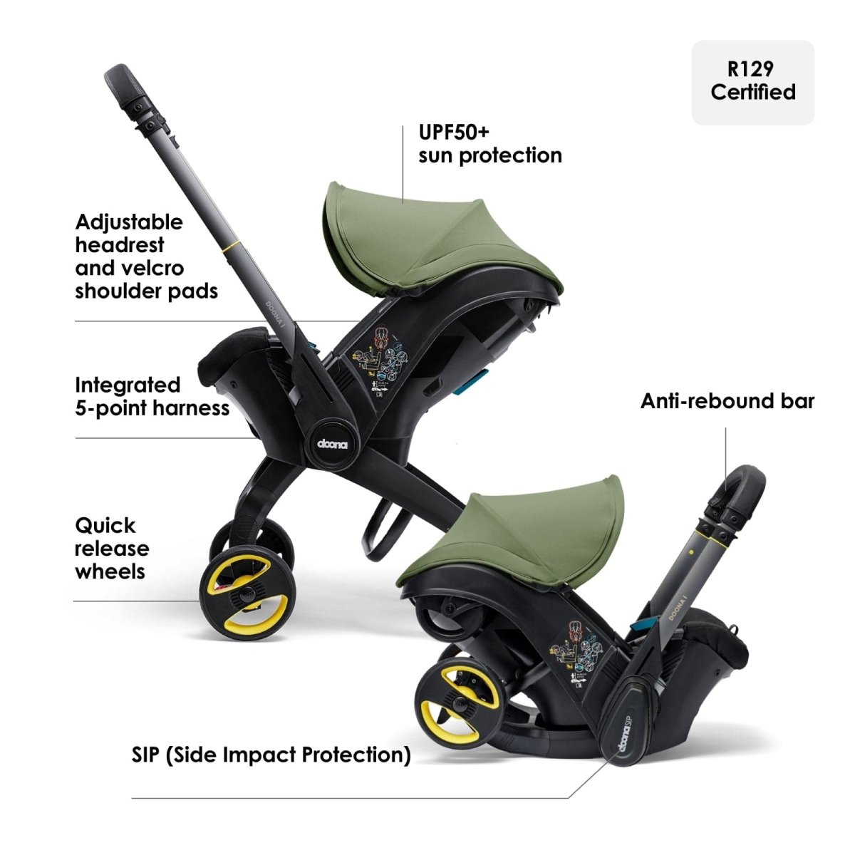 Doona i Car Seat & Stroller + ISOFIX Base - Desert Green - For Your Little One