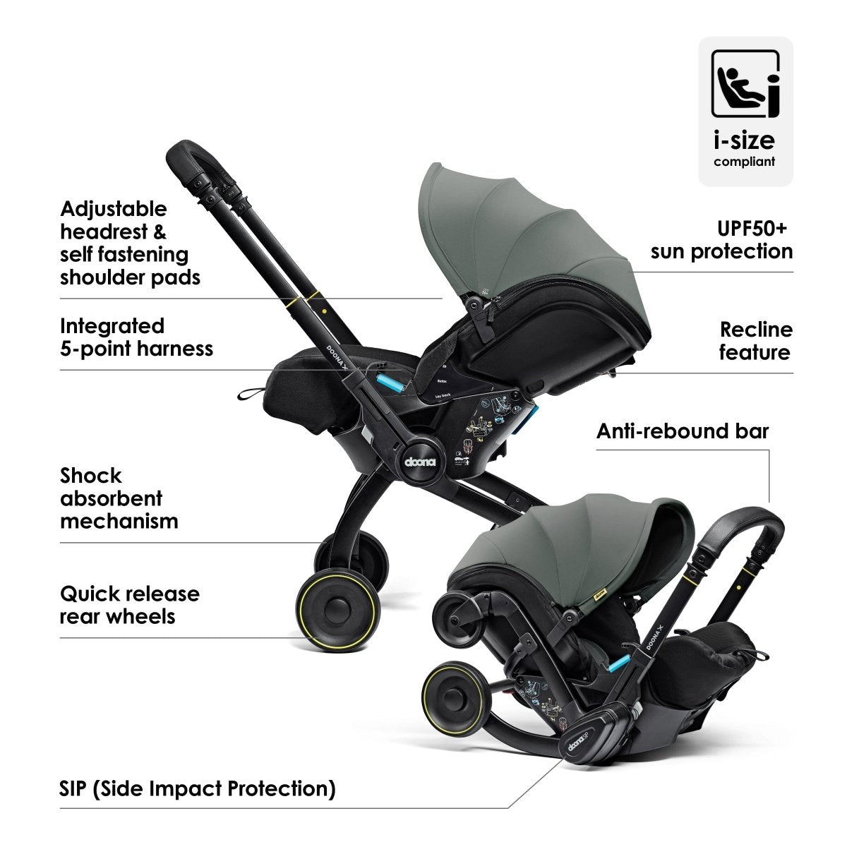 Doona X infant Car Seat & Stroller - Slate Green - For Your Little One