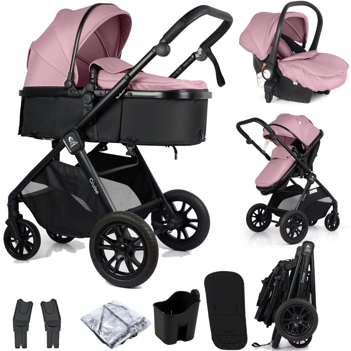 For Your Little One Cruise 3 In 1 Travel System With i - Size Car Seat - Blush Rose (Free Cupholder And Seat Liner Included!) - For Your Little One