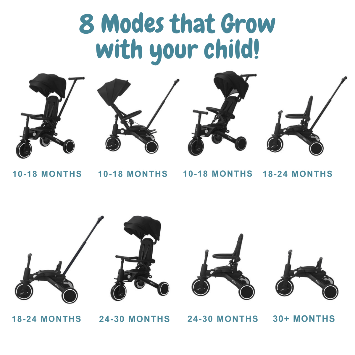 Foryourlittleone Xplor 6 in 1 Foldable Trike - Jet Black (10m - 5y) - For Your Little One