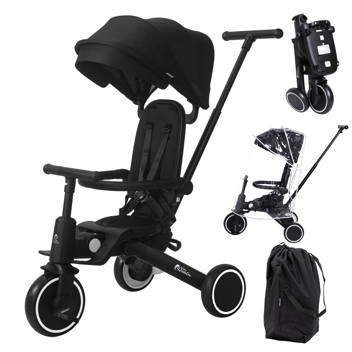 Foryourlittleone Xplor Plus 6 in 1 Foldable Trike - Jet Black (10m - 5y) - For Your Little One
