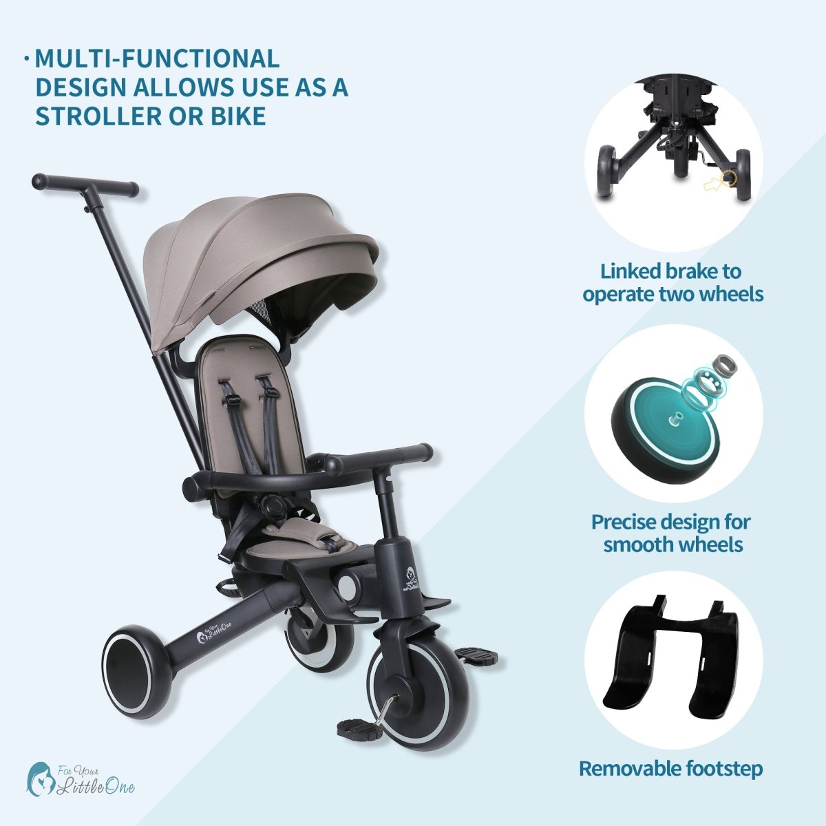 Foryourlittleone Xplor Plus Foldable Trike - Grey Olive (2025) - For Your Little One