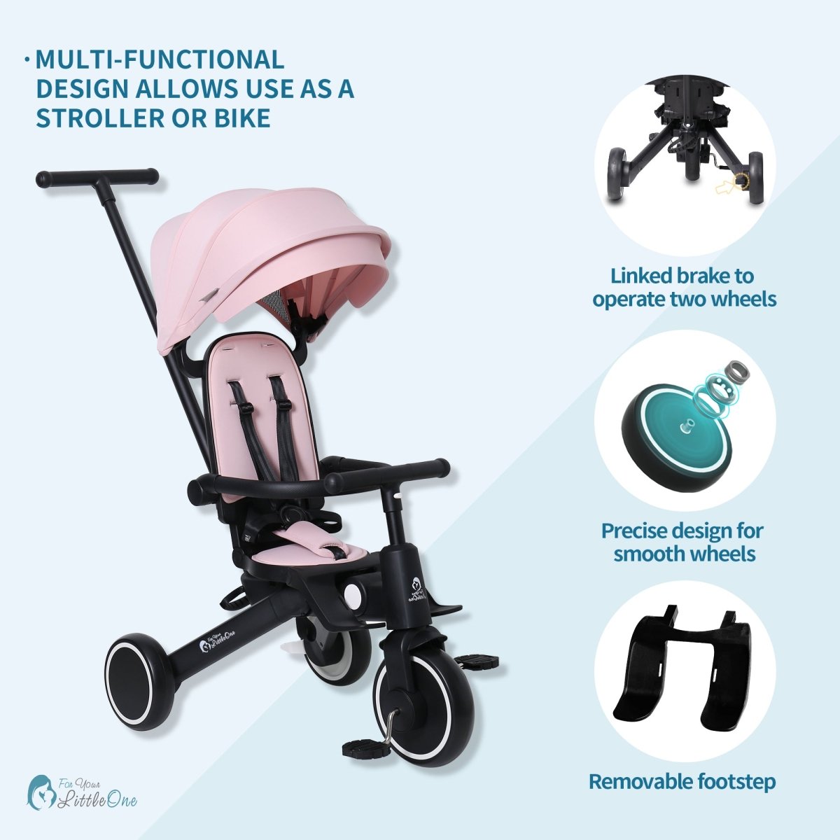 Foryourlittleone Xplor Ultimate Foldable Trike - Pastel Pink (2025) - For Your Little One
