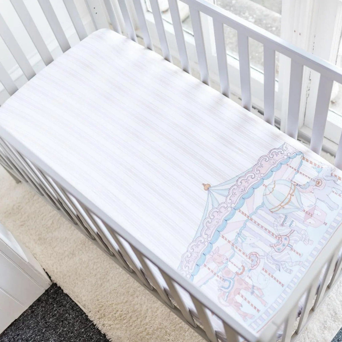Gilded Bird Carousel Beige Stripe Fitted Cot Sheet - For Your Little One
