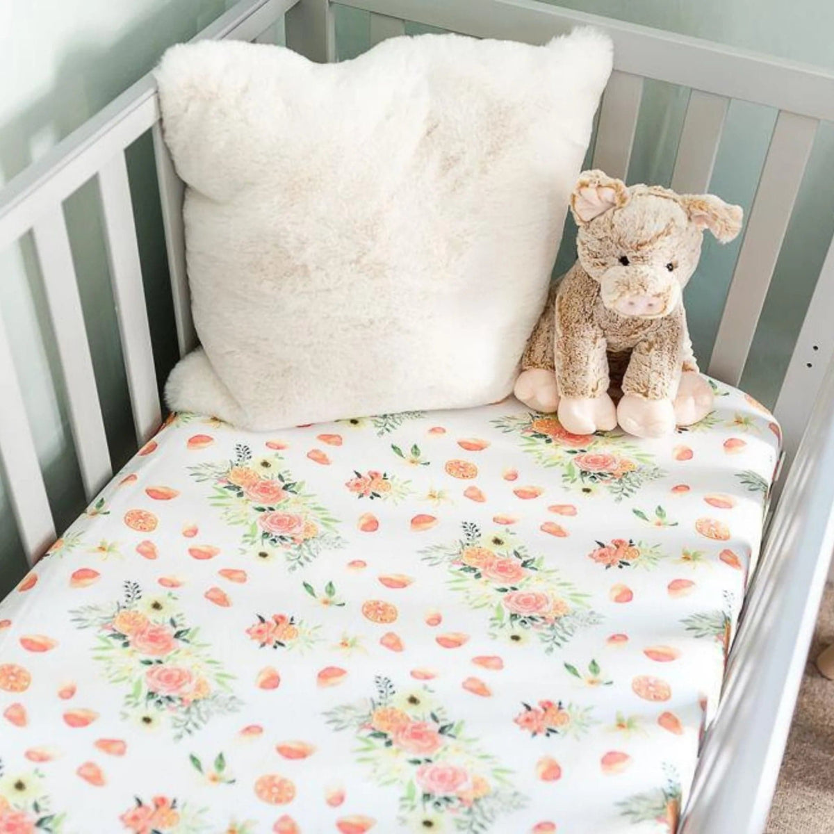 Gilded Bird Orange Bloom Fitted Cot Sheet - For Your Little One