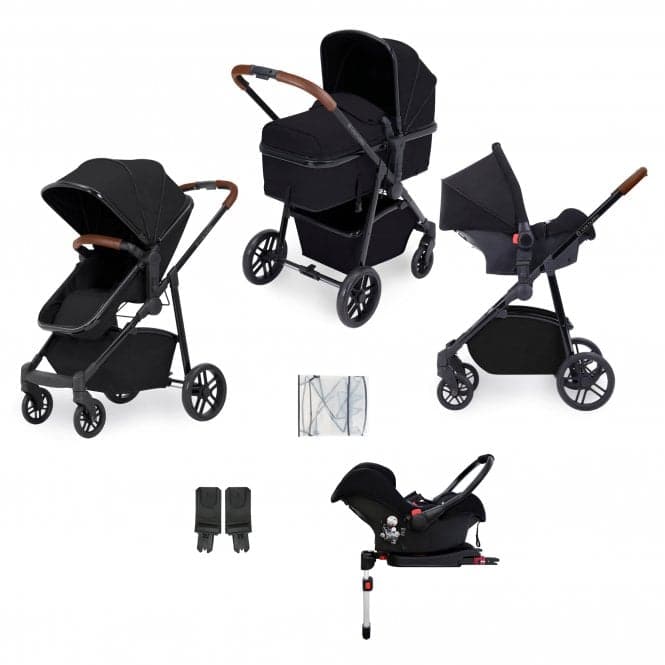 Ickle Bubba Moon 3 in 1 Travel System With Galaxy Car Seat & Isofix Base - Black -  | For Your Little One