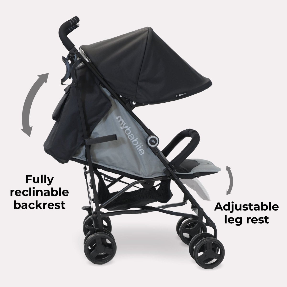 My Babiie MB02 Plus Lightweight Stroller - Black and Grey - For Your Little One