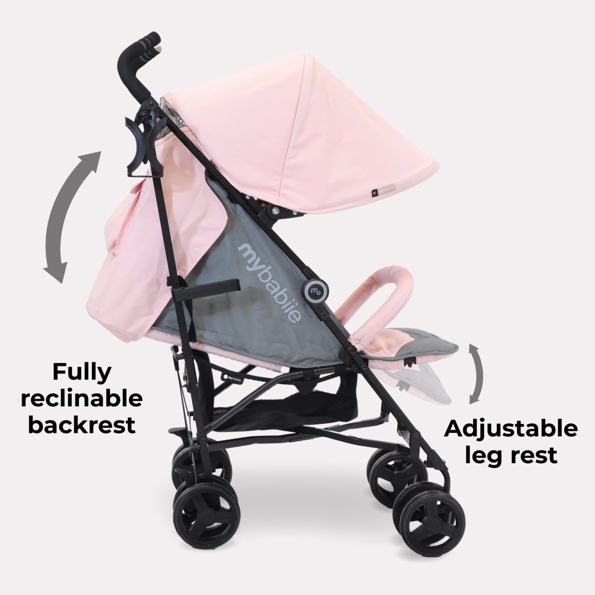 My Babiie MB02 Plus Lightweight Stroller - Pink and Grey - For Your Little One