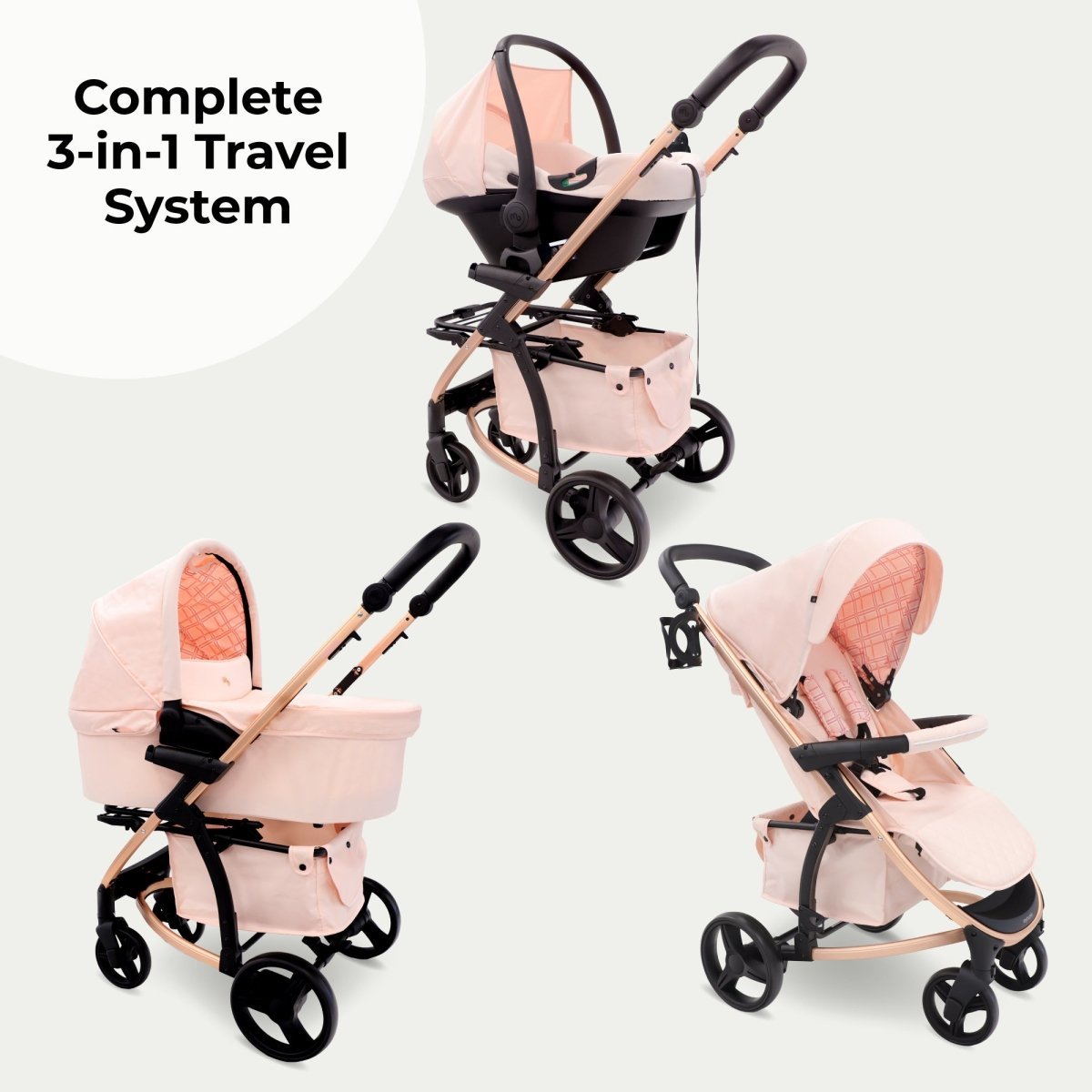 My Babiie MB200i 3 - in - 1 Travel System - Pink Plaid - For Your Little One