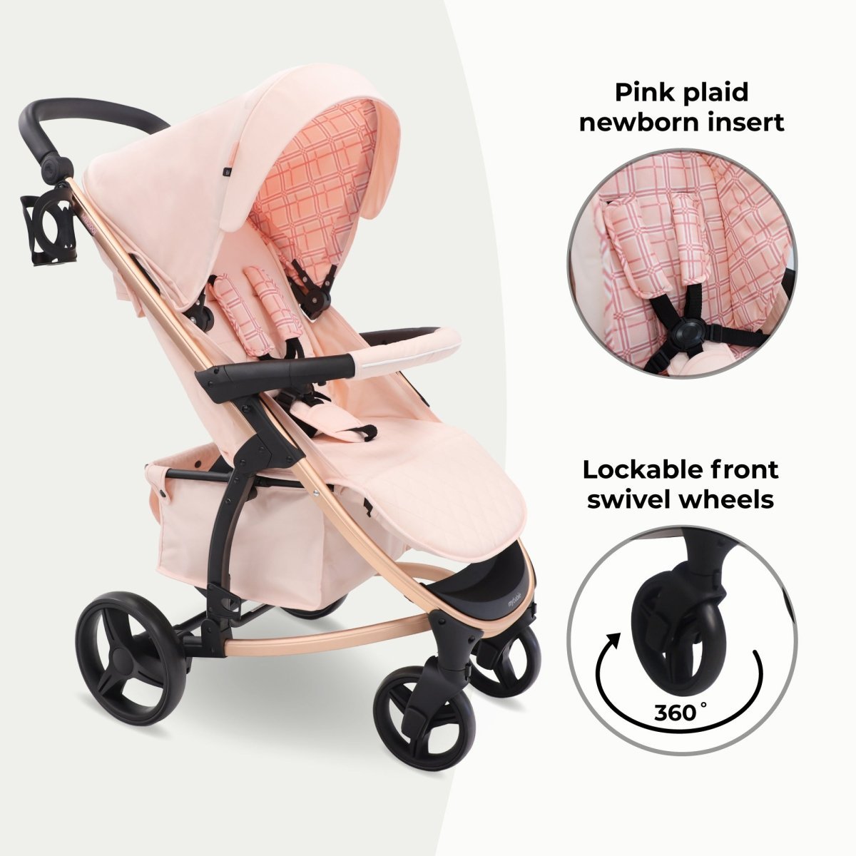 My Babiie MB200i 3 - in - 1 Travel System - Pink Plaid - For Your Little One