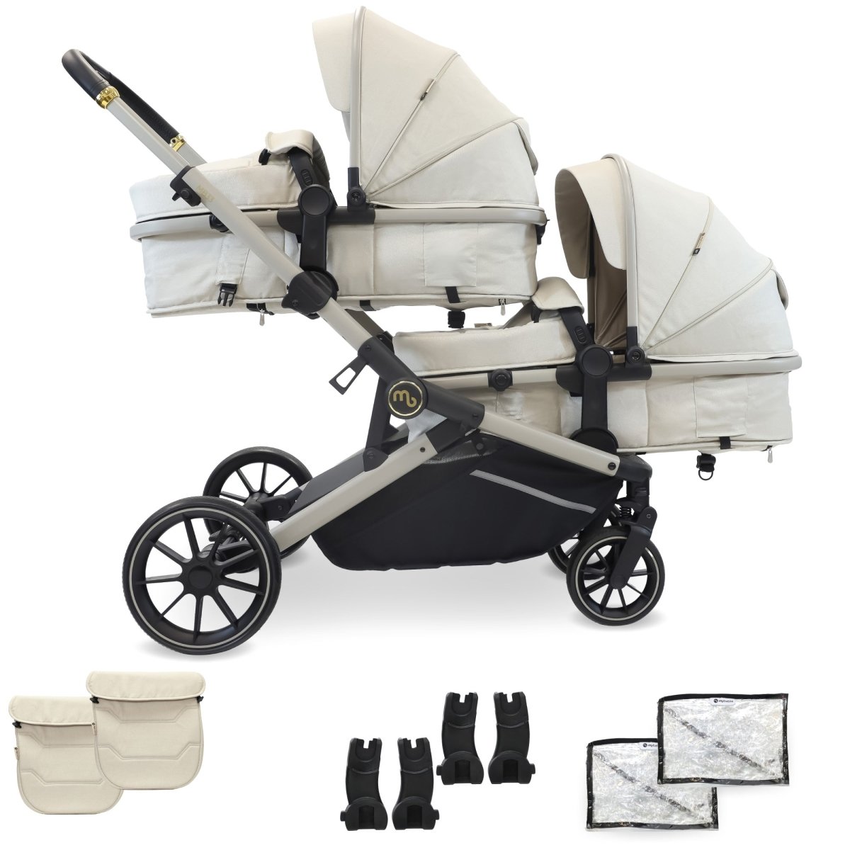 My Babiie MB33 Tandem Double Pushchair - Ivory | Stylish & Practical