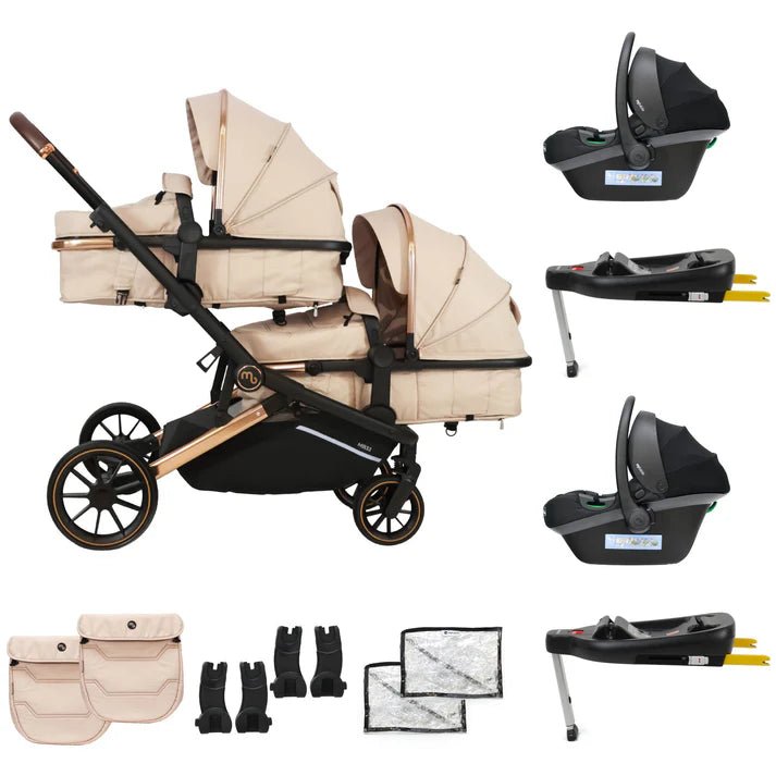 My Babiie MB33 Tandem Double Travel System 2x Car Seats / 2x Bases - Giraffe - For Your Little One