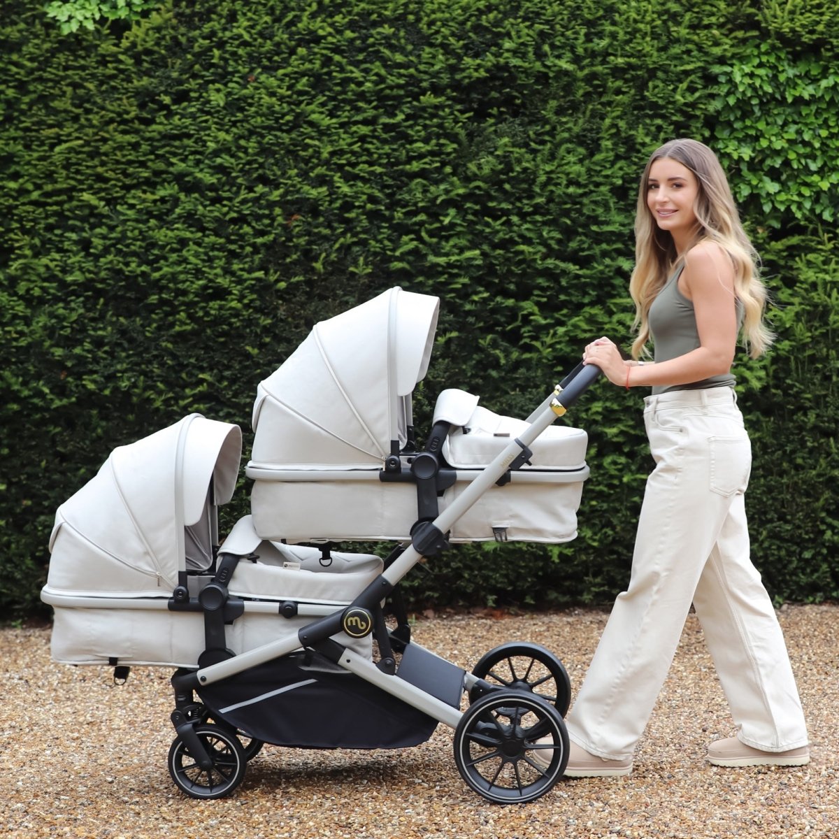 My Babiie MB33 Tandem Double Travel System 2x Car Seats / 2x Bases - Ivory - For Your Little One