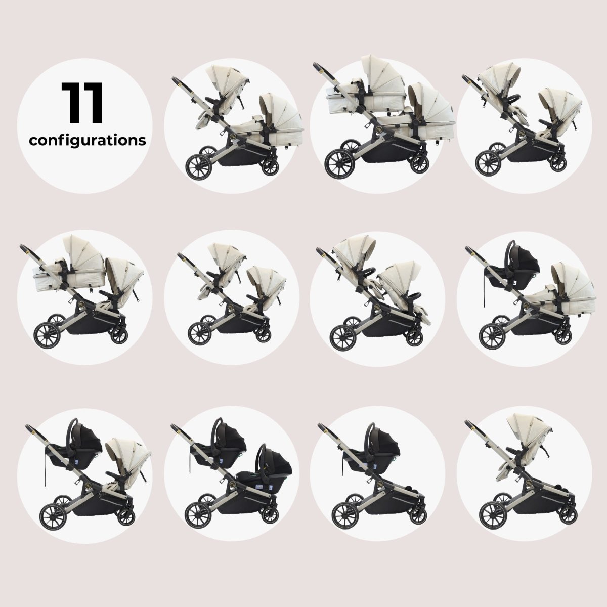 My Babiie MB33 Tandem Double Travel System 2x Car Seats / 2x Bases - Ivory - For Your Little One