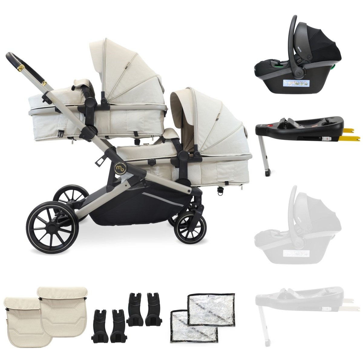 My Babiie MB33 Tandem Double Travel System And Base - Ivory - For Your Little One