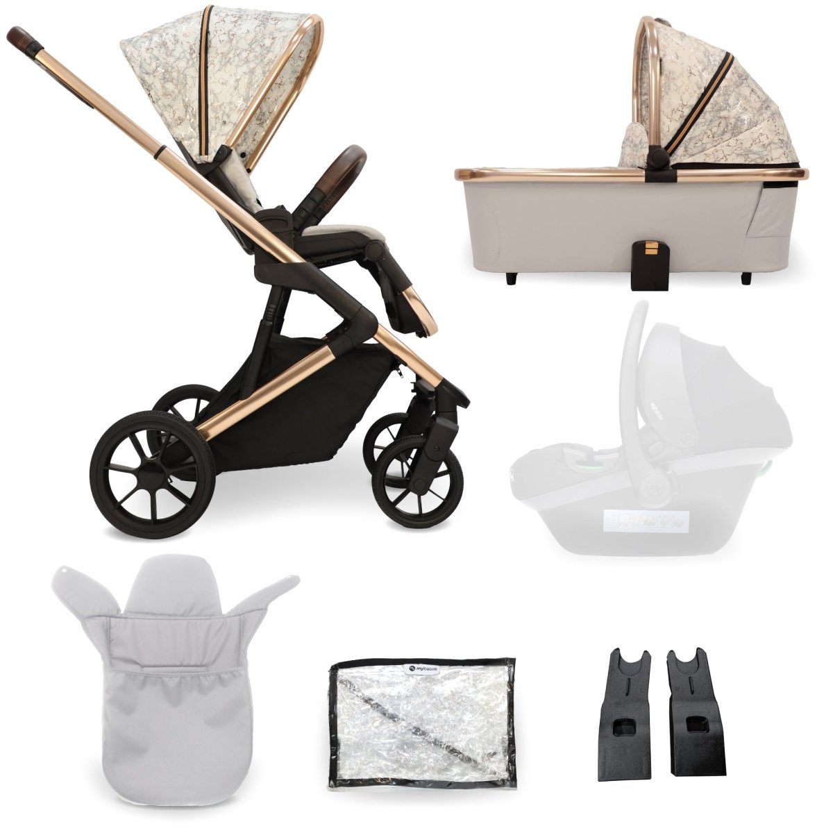My Babiie MB500 2 - in - 1 Pushchair And Bassinet - Rose Gold Marble - For Your Little One