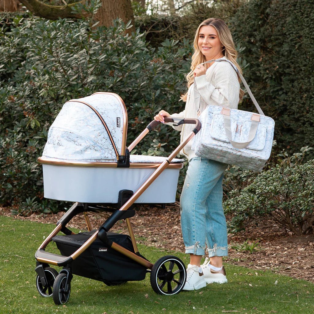 My Babiie MB500i 3 - in - 1 Travel System - Dani Dyer Rose Gold Marble - For Your Little One