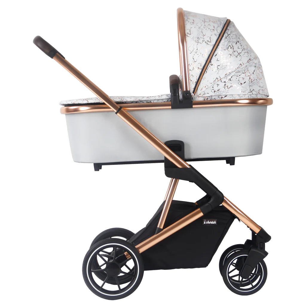 My Babiie MB500i 3 - in - 1 Travel System - Dani Dyer Rose Gold Marble - For Your Little One