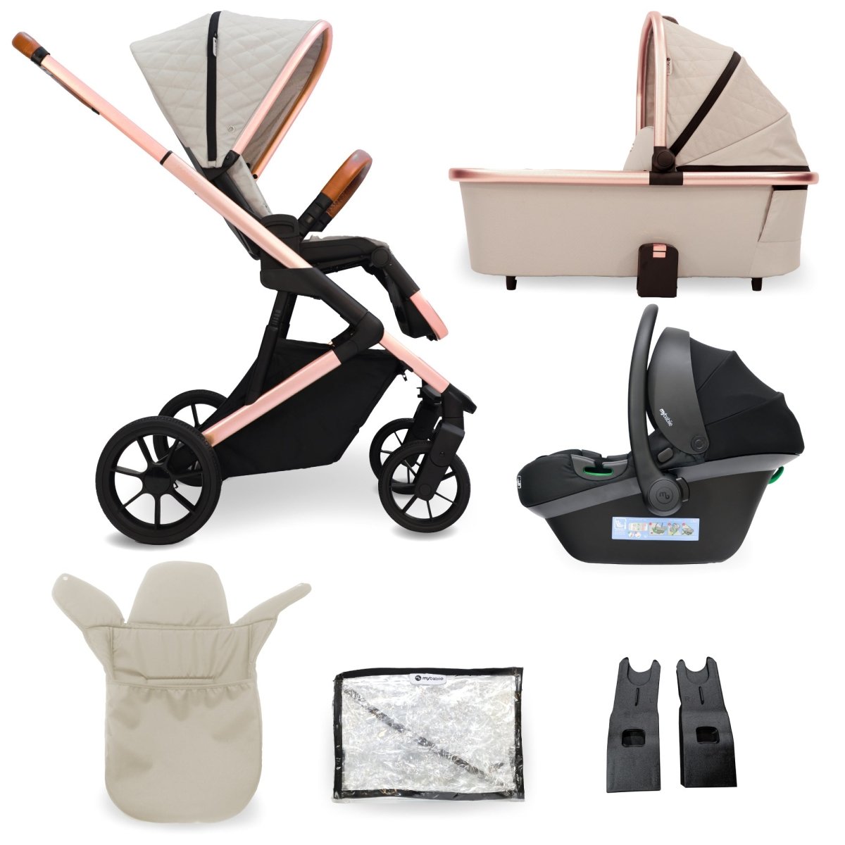 My Babiie MB500i 3 - in - 1 Travel System - Dani Dyer Rose Gold Stone - For Your Little One