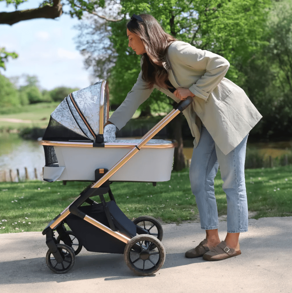 My Babiie MB500i 3 - in - 1 Travel System Wiith Base - Rose Gold Marble - For Your Little One