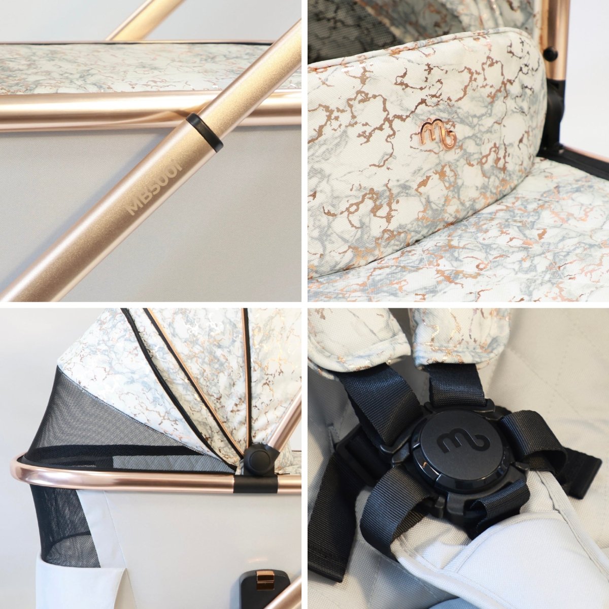 My Babiie MB500i 3 - in - 1 Travel System Wiith Base - Rose Gold Marble - For Your Little One