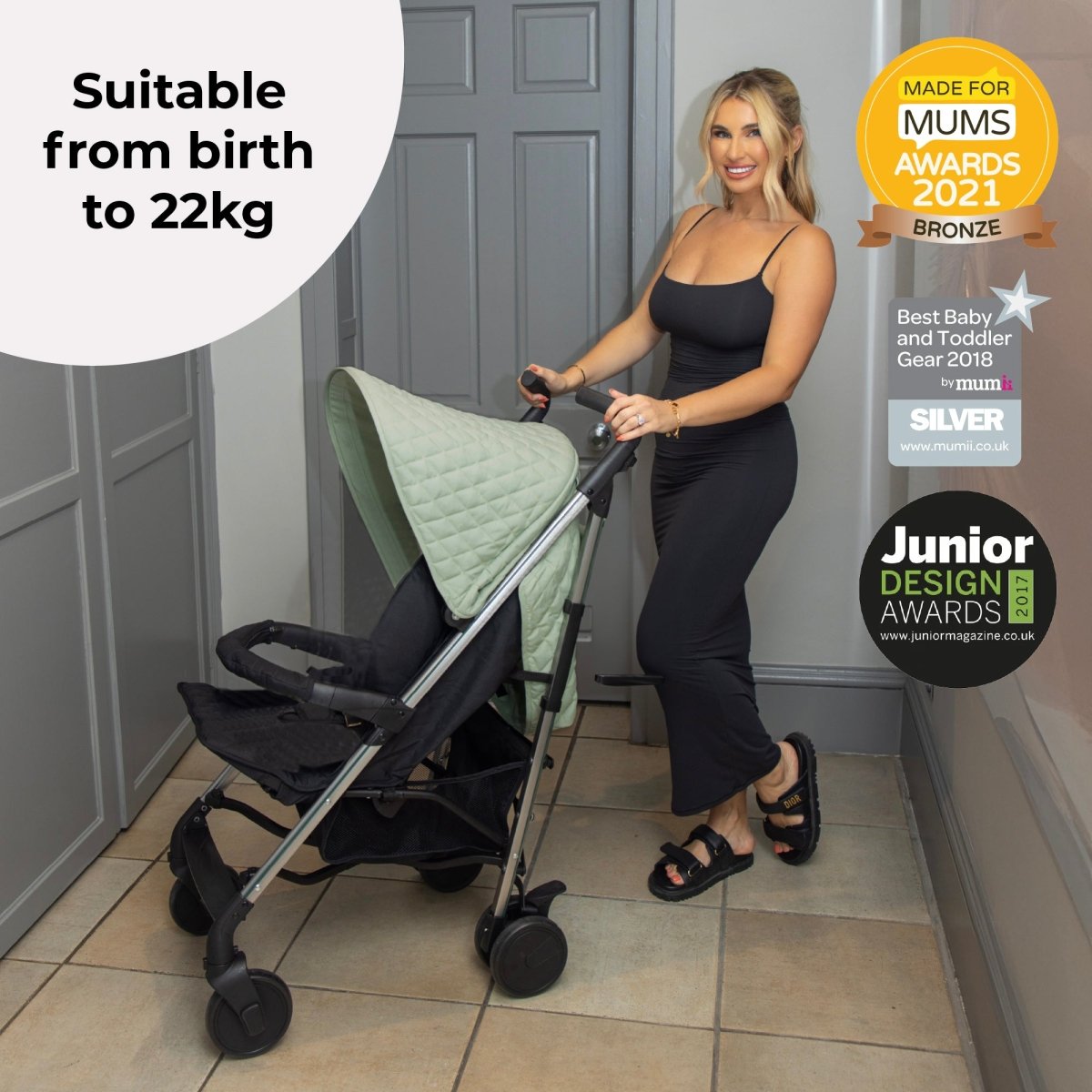 My Babiie MB51 Plus Stroller - Sage Green - For Your Little One