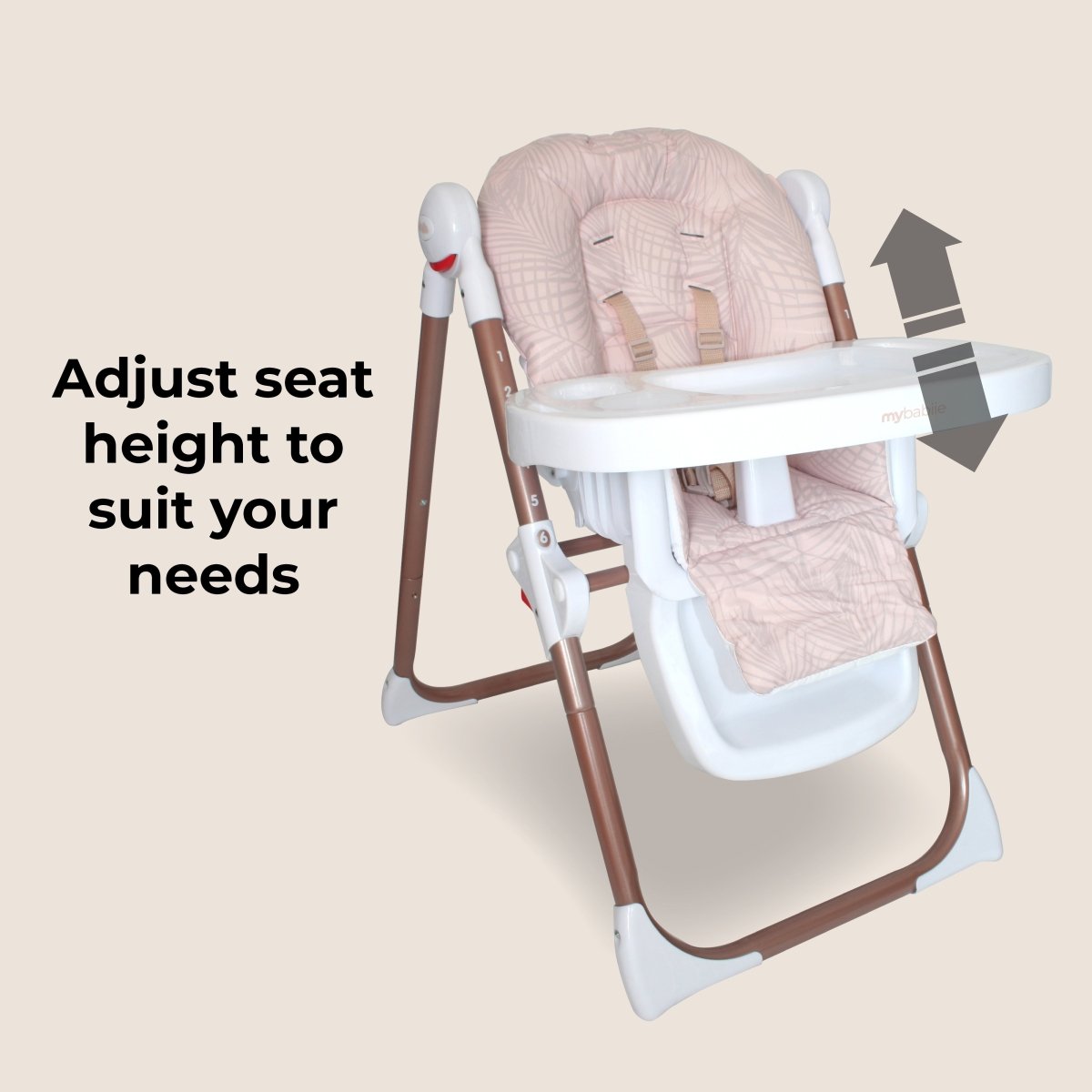 My Babiie MBHC8 Premium Highchair - Rose Gold Blush Tropical - For Your Little One