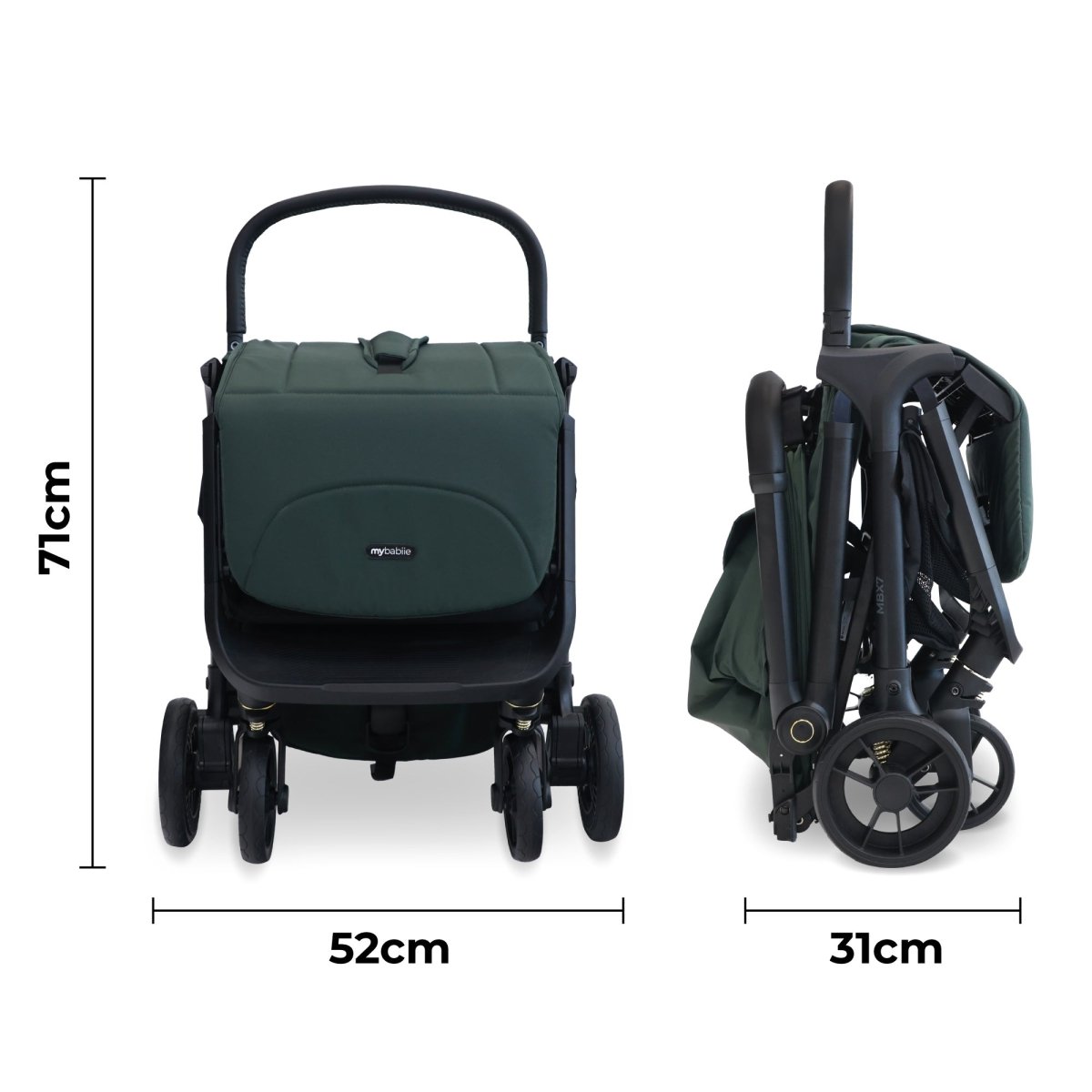 My Babiie MBX7 Plus Auto Fold Stroller - Forest Green - For Your Little One
