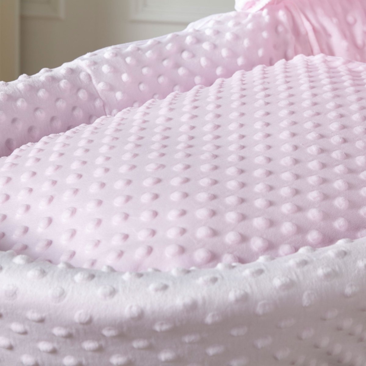 Pink Dimple Grey Wicker Baby Moses Basket With Stand - For Your Little One