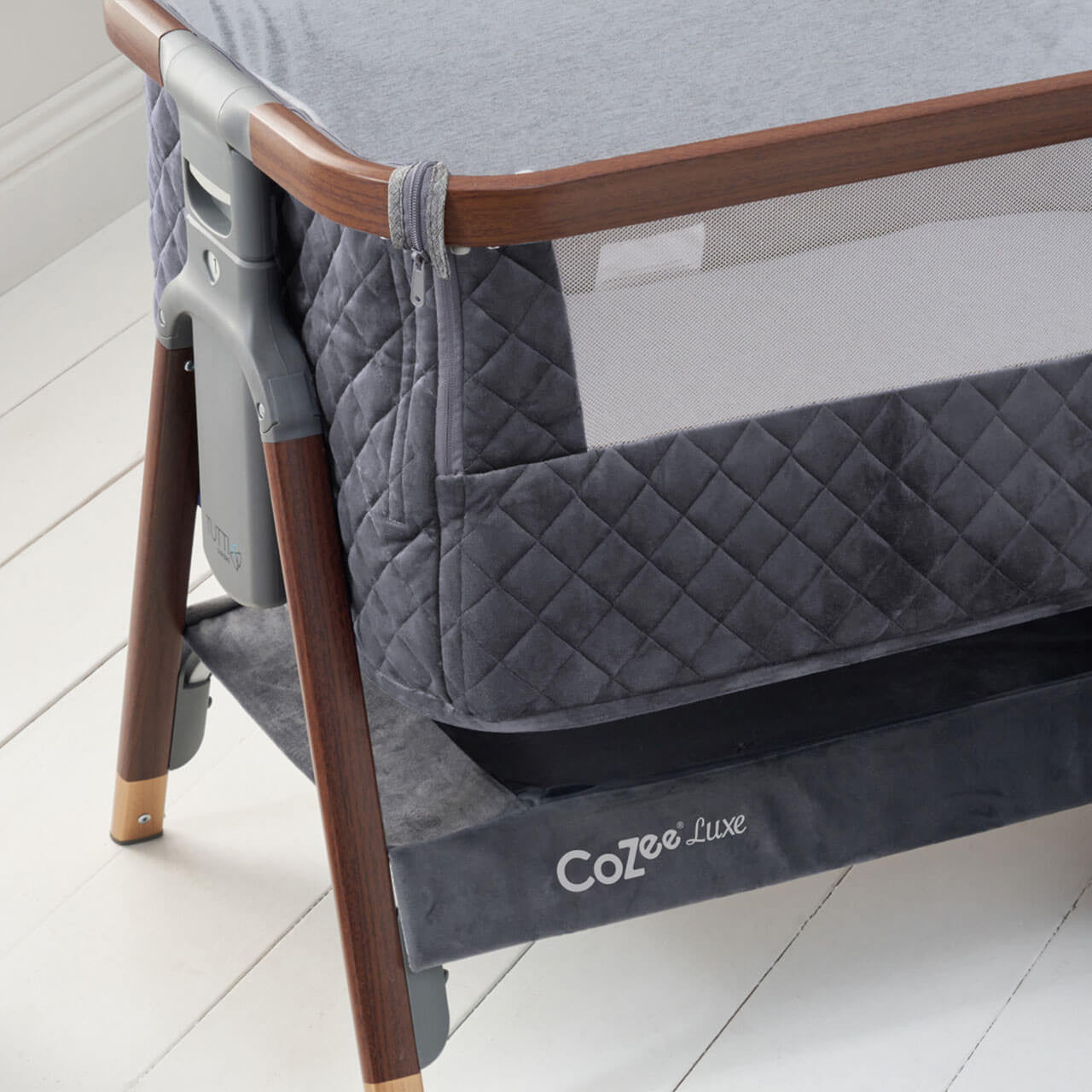 Tutti Bambini CoZee Luxe Bedside Crib - Walnut/Slate - For Your Little One