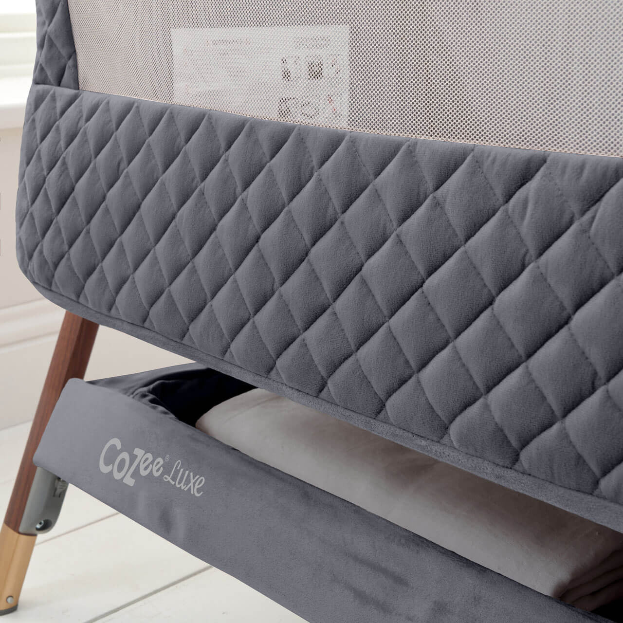 Tutti Bambini CoZee Luxe Bedside Crib - Walnut/Slate - For Your Little One