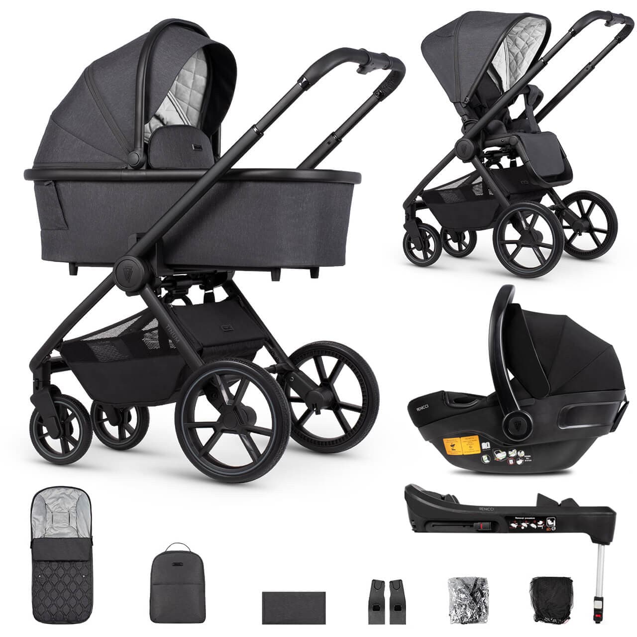Venicci Tinum Edge 3 In 1 + Base Bundle Travel System - Charcoal - For Your Little One