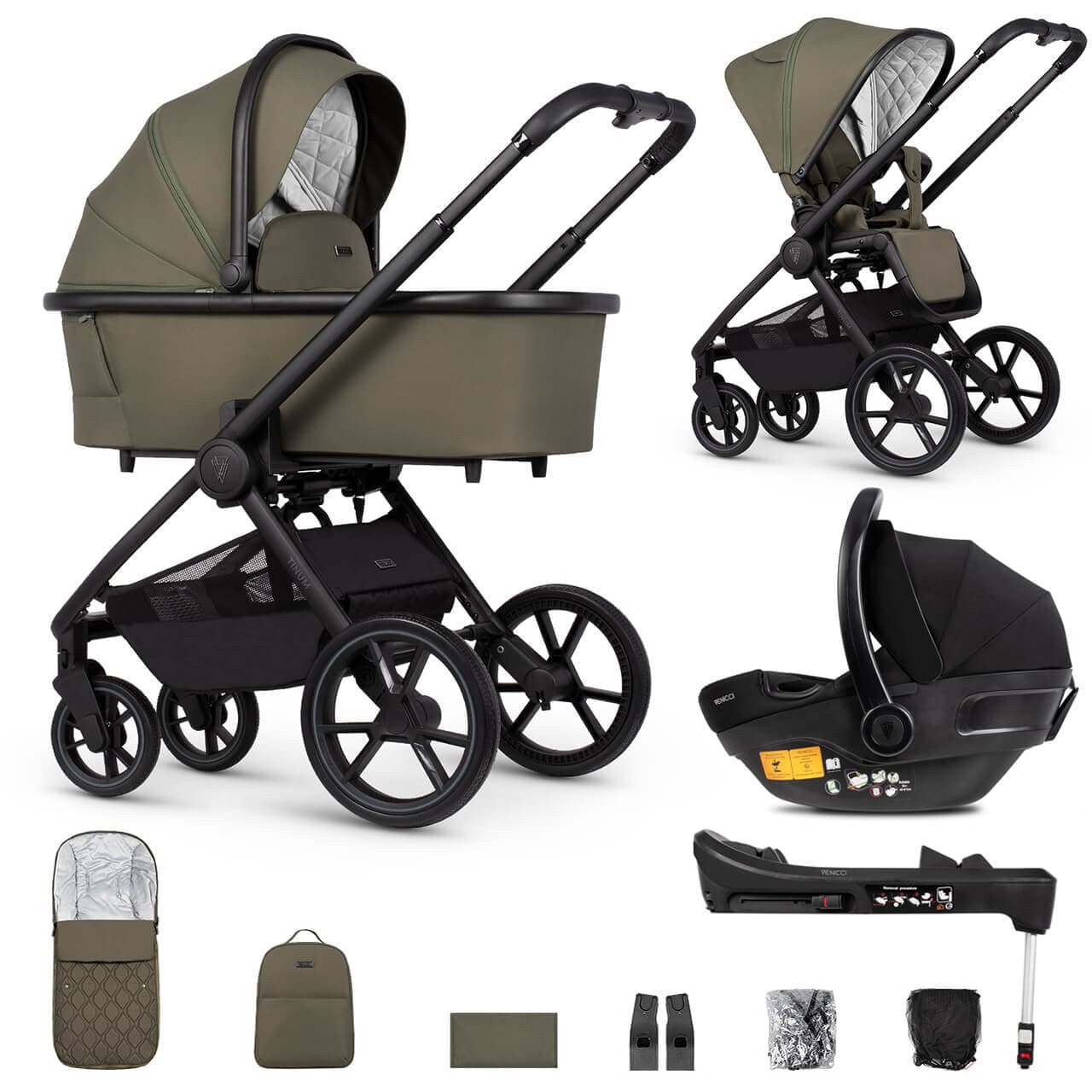 Venicci Tinum Edge 3 In 1 + Base Bundle Travel System - Moss - For Your Little One