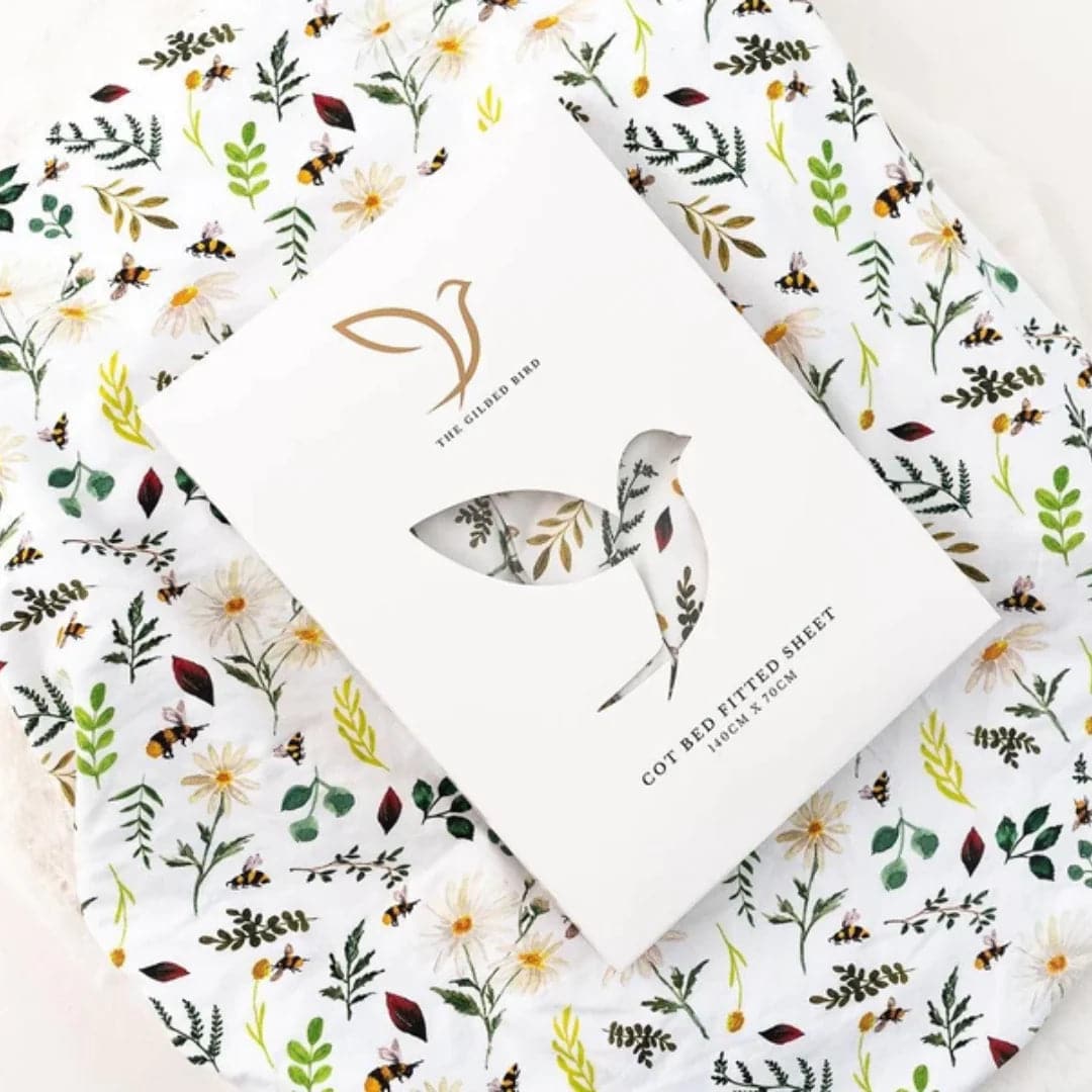 Wild Bee White Fitted Cot Sheet - For Your Little One