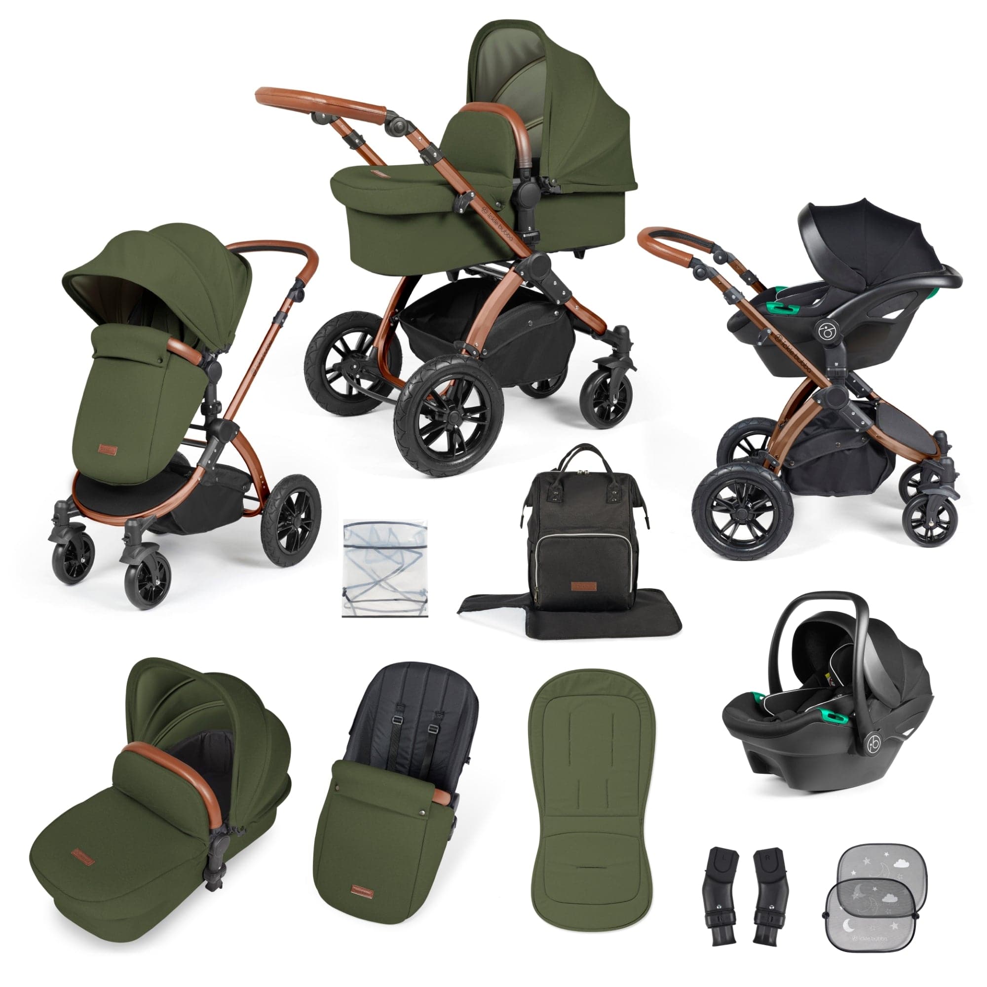 Ickle Bubba Stomp Luxe All-In-One I-Size Travel System With Isofix Base - Bronze / Woodland / Tan - For Your Little One