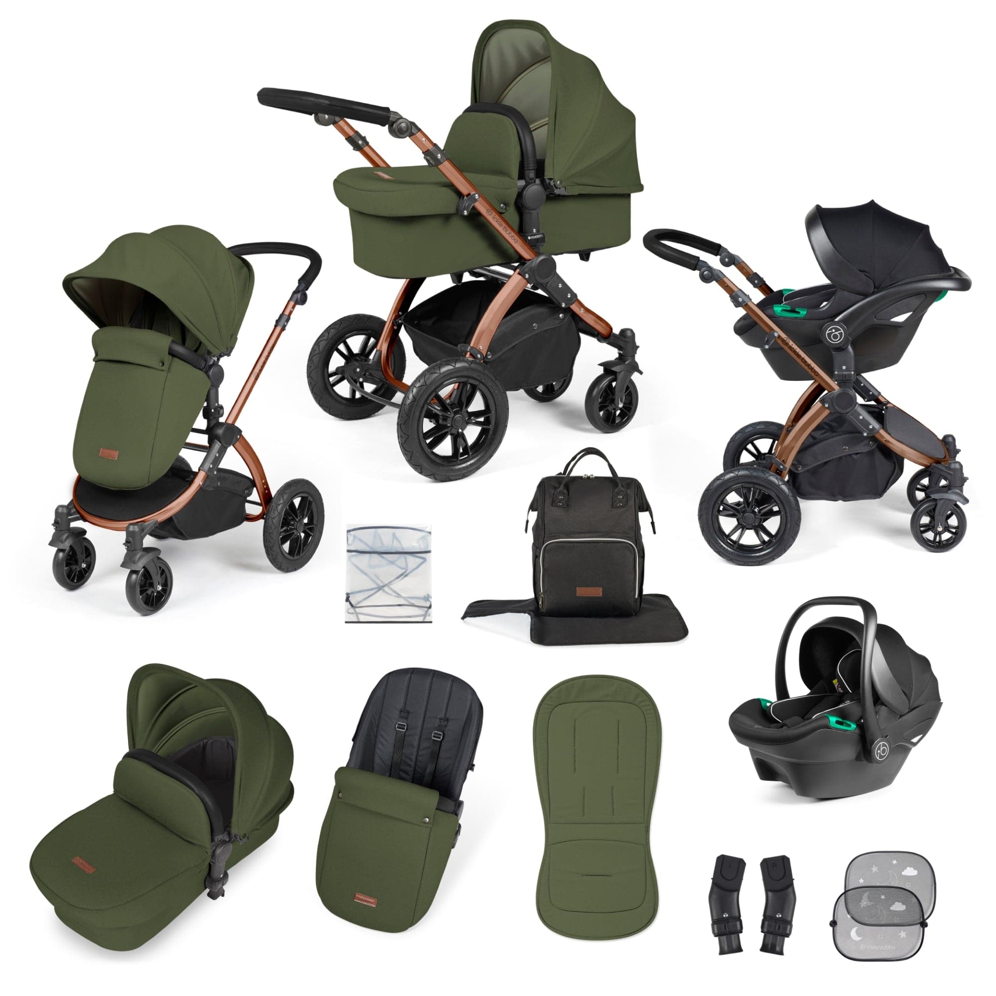 Ickle Bubba Stomp Luxe All-In-One I-Size Travel System With Isofix Base - Bronze / Woodland / Black - For Your Little One