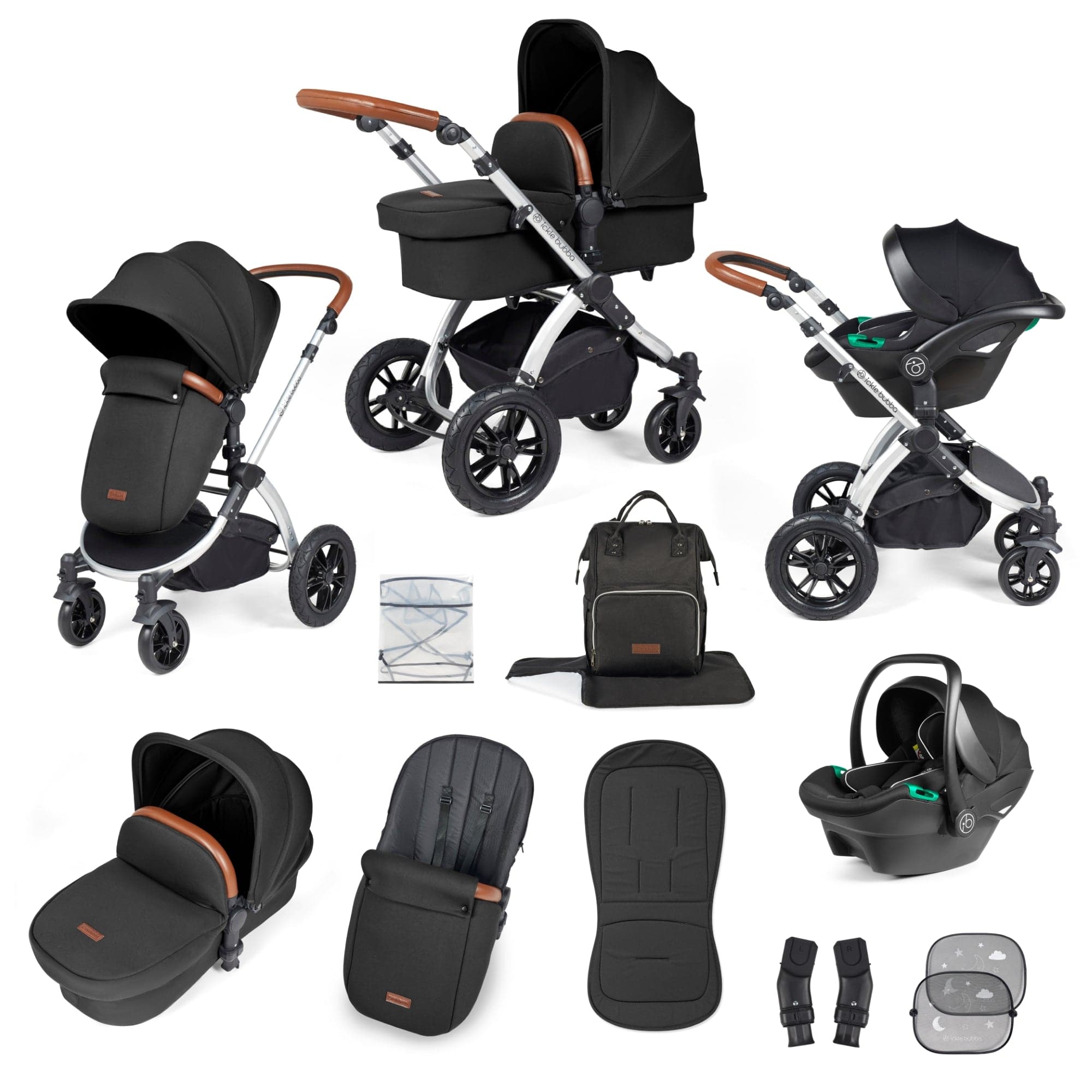Ickle Bubba Stomp Luxe All-in-One I-Size Travel System With Isofix Base - Silver / Midnight / Tan - For Your Little One
