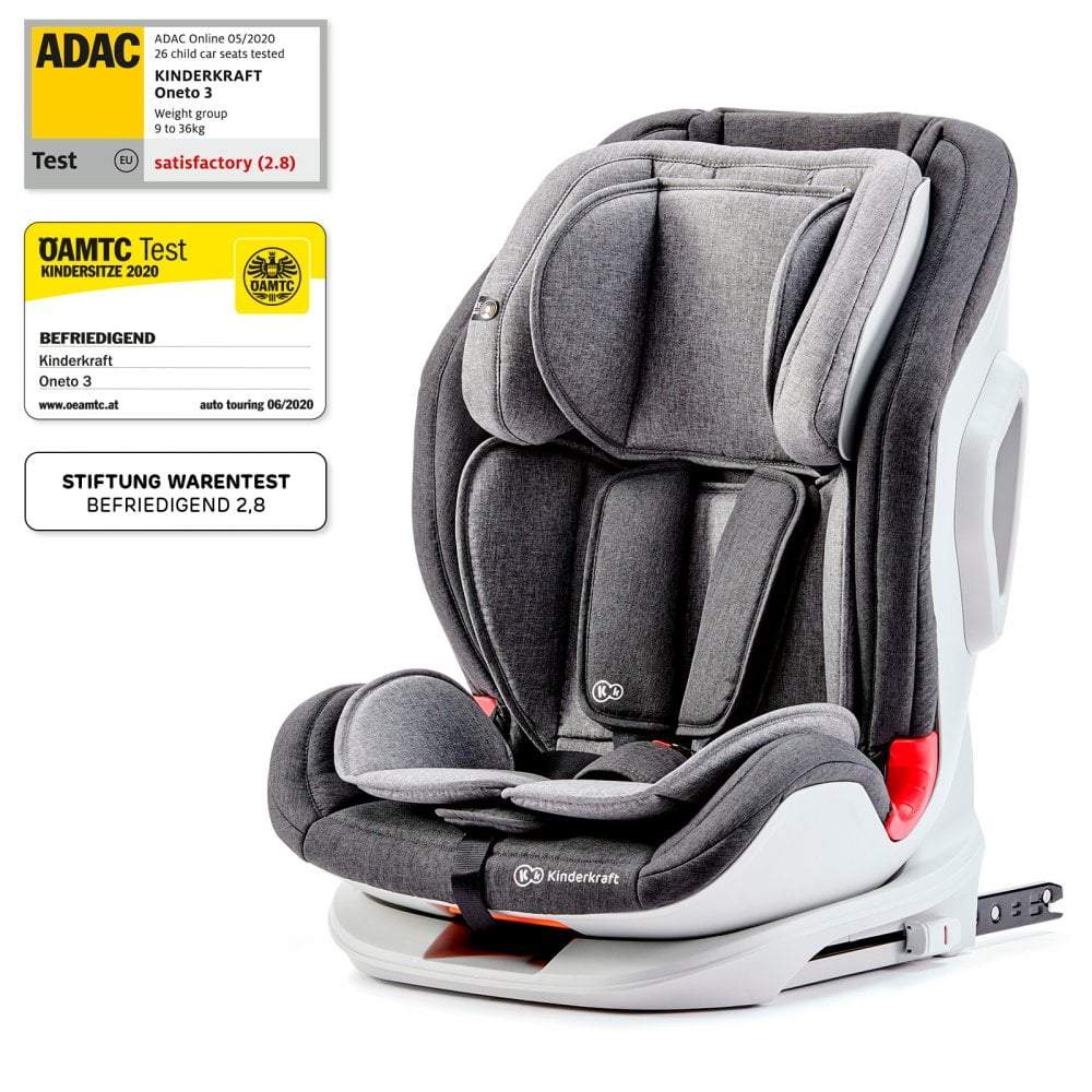 Kinderkraft Oneto3 Group 1/2/3 Car Seat with ISOFIX Base - Black/Gray - | For Your Little One