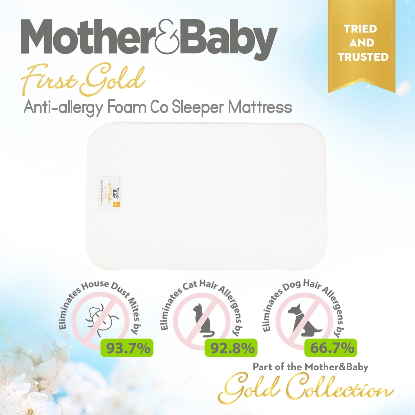 Mother & Baby First Gold Anti-Allergy Foam Co-Sleeper 83 x 50 cm - For Your Little One