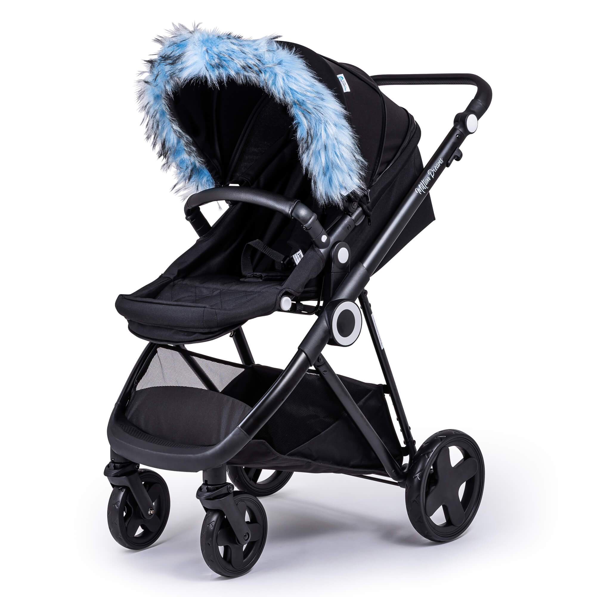Pram Fur Hood Trim Attachment For Pushchair Compatible with Kinderkraft - Light Blue / Fits All Models | For Your Little One