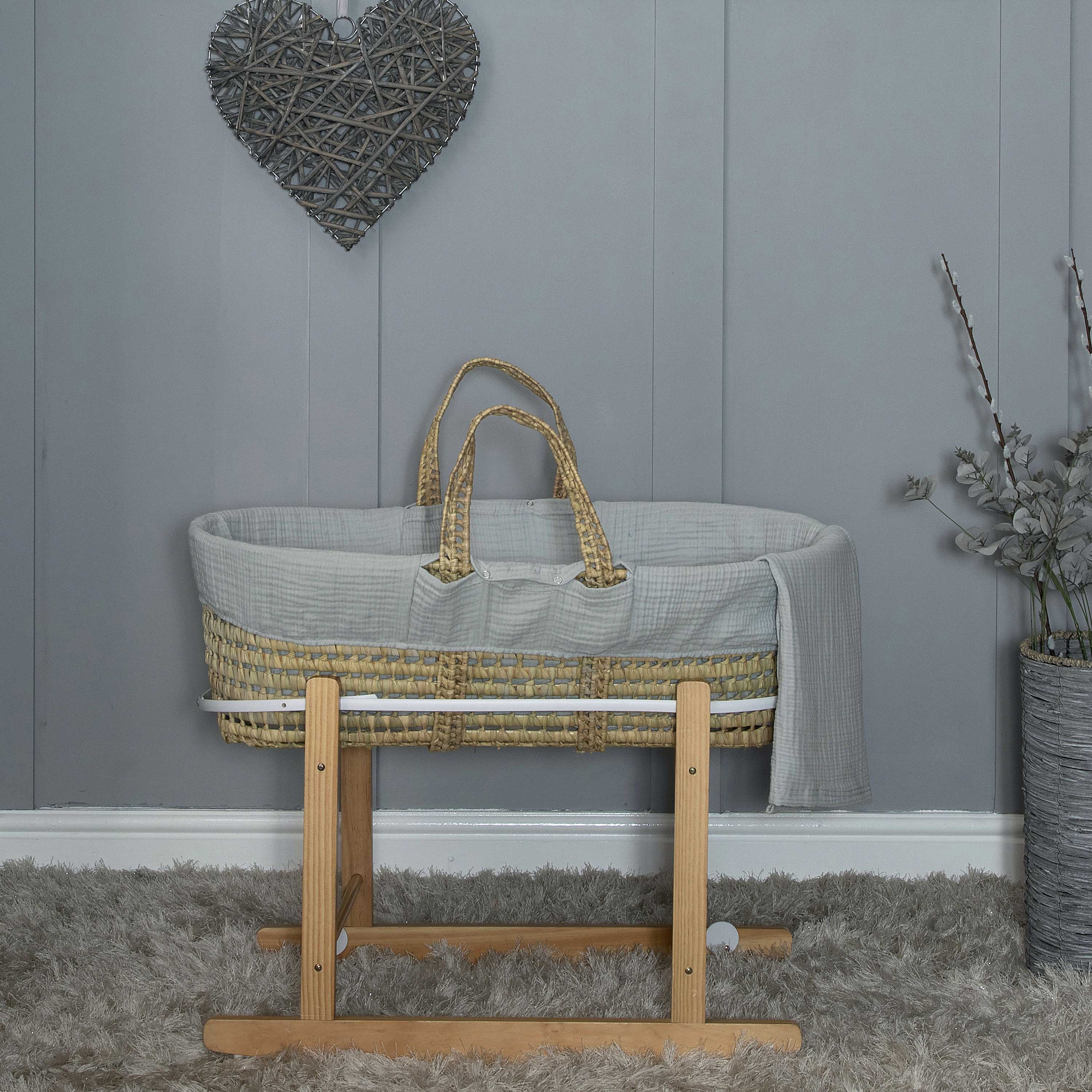 Amelia Jean Designs Palm Moses Basket With Folding Stand- Dove Grey - For Your Little One