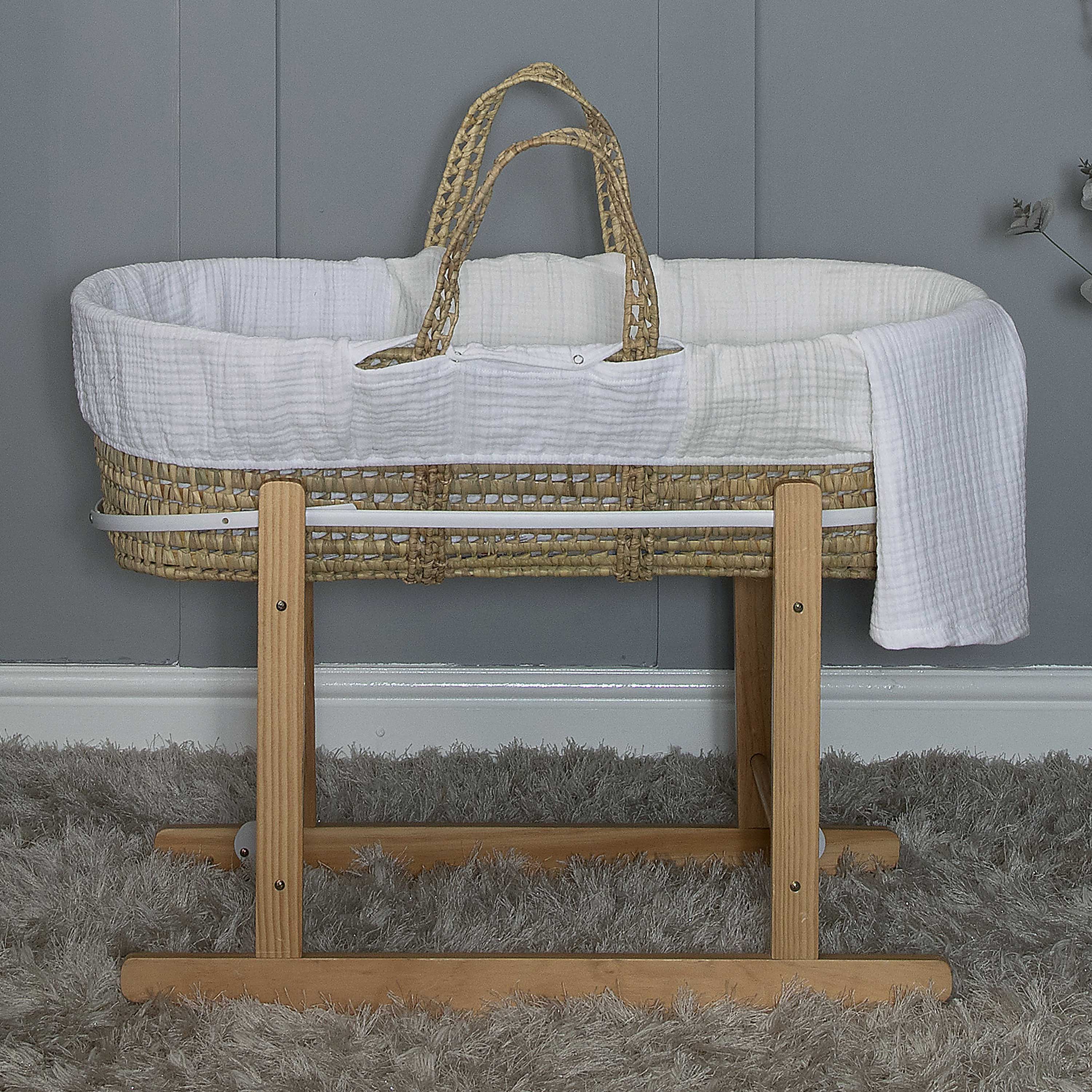 Amelia Jean Designs Palm Moses Basket With Folding Stand- Pure White - For Your Little One