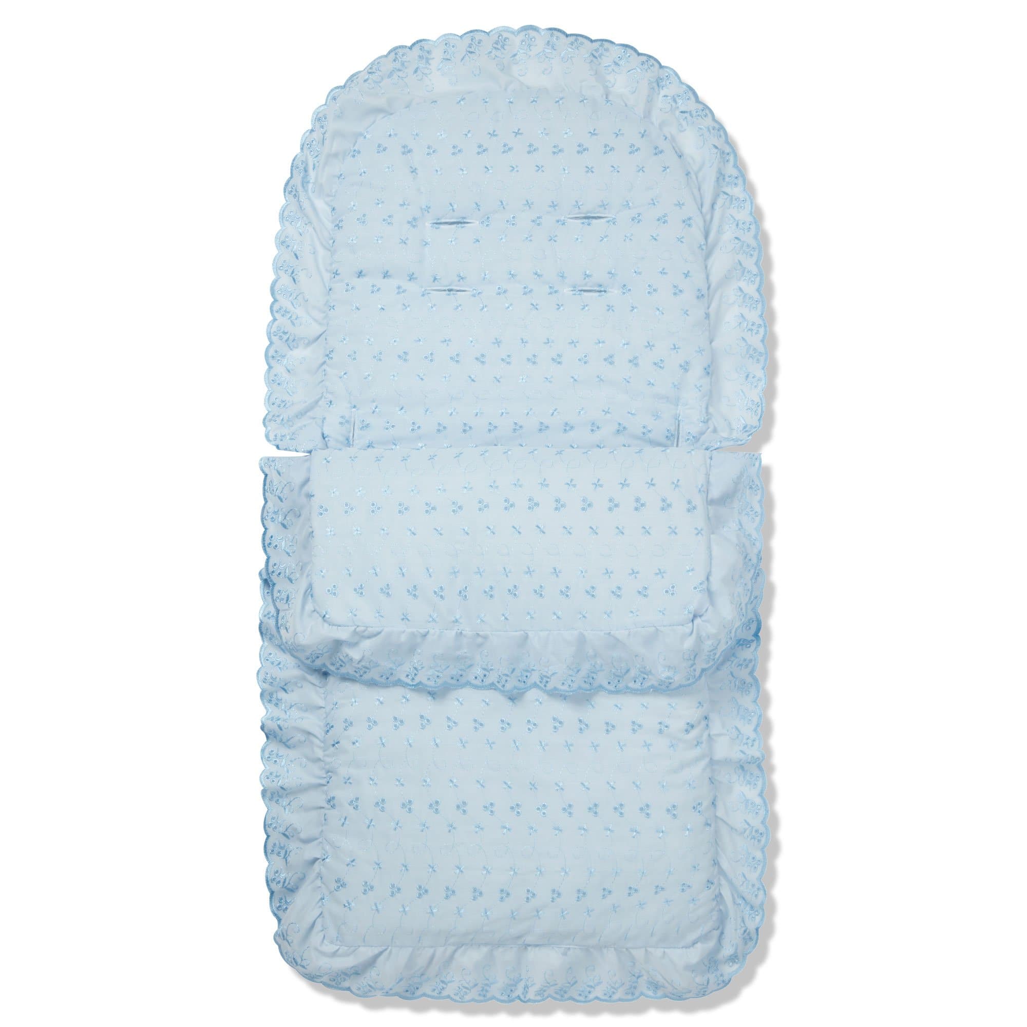 Universal Broderie Anglaise Pushchair Footmuff / Cosy Toes - Fits All Pushchairs / Prams And Buggies - Blue / Fits All Models | For Your Little One