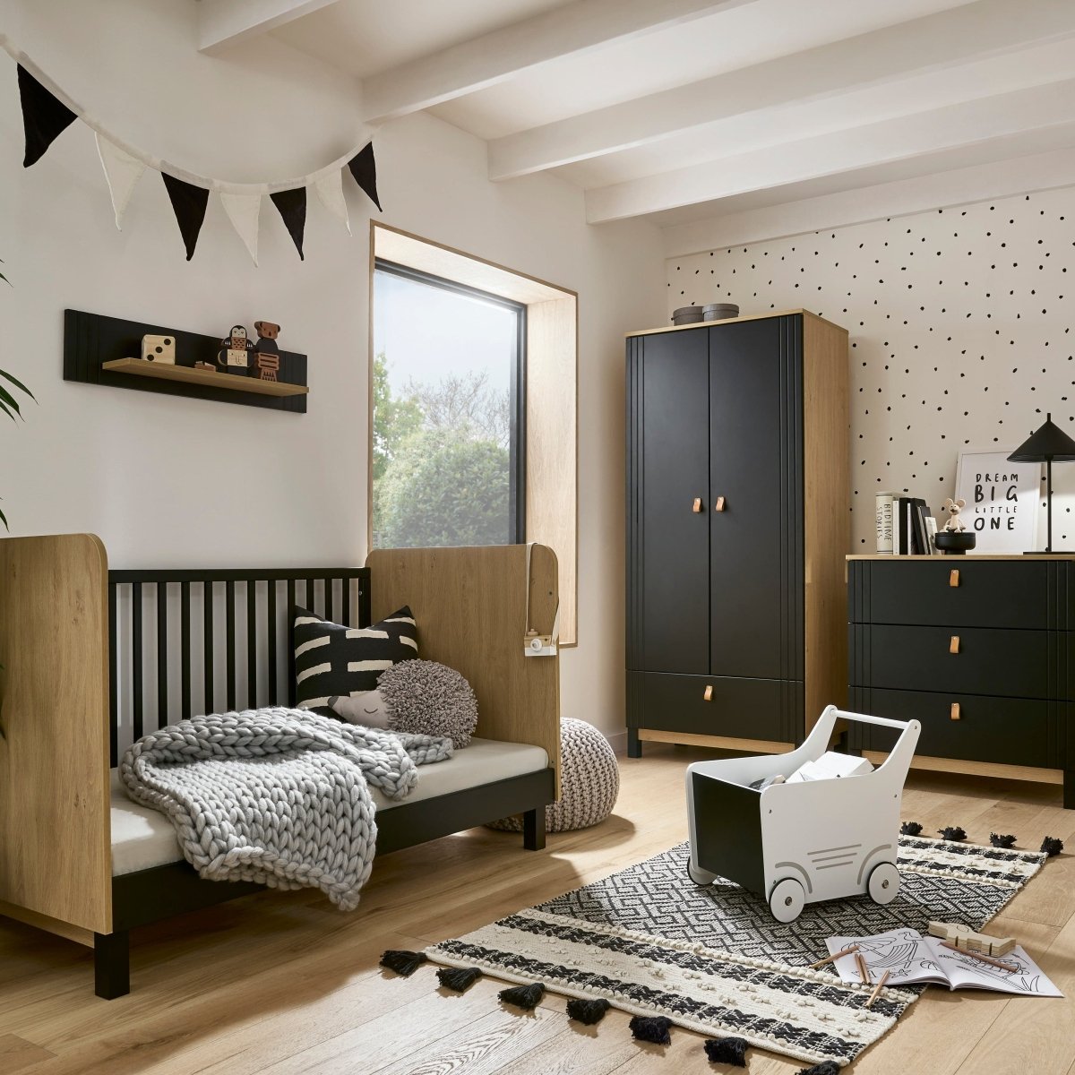 Cuddleco Rafi 3 Piece Nursery Furniture Set - Oak & Black - For Your Little One